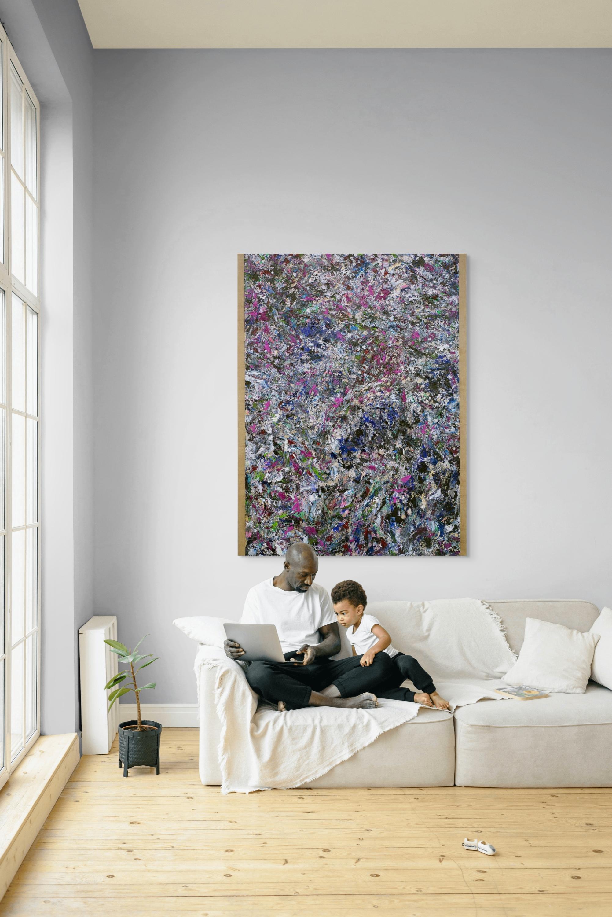 Le Loubinou 3 / contemporary blue and silver abstract tide pool water painting For Sale 2