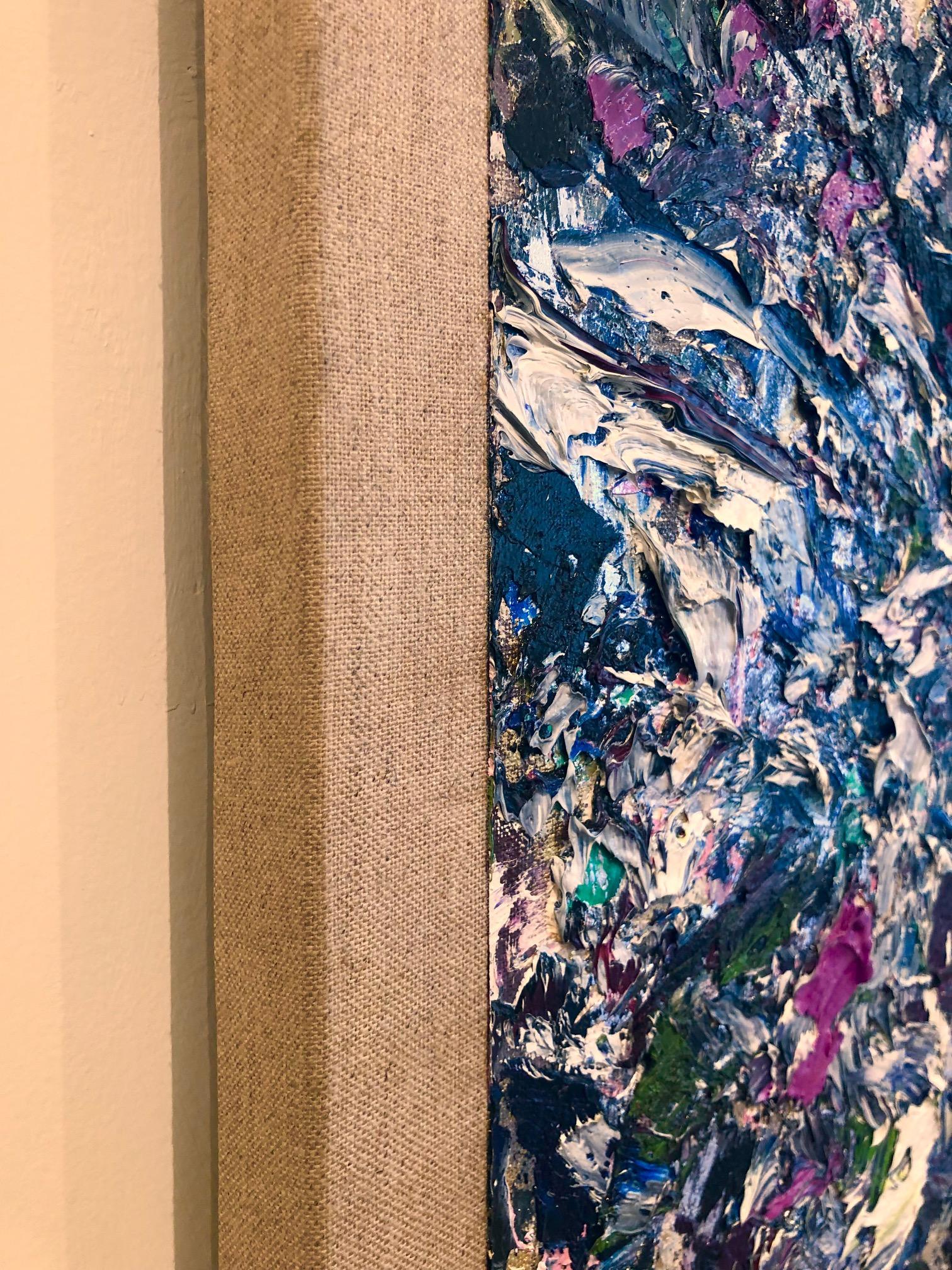 Le Loubinou 3 / pittura contemporanea blu e argento astratta con acqua di marea in vendita 1