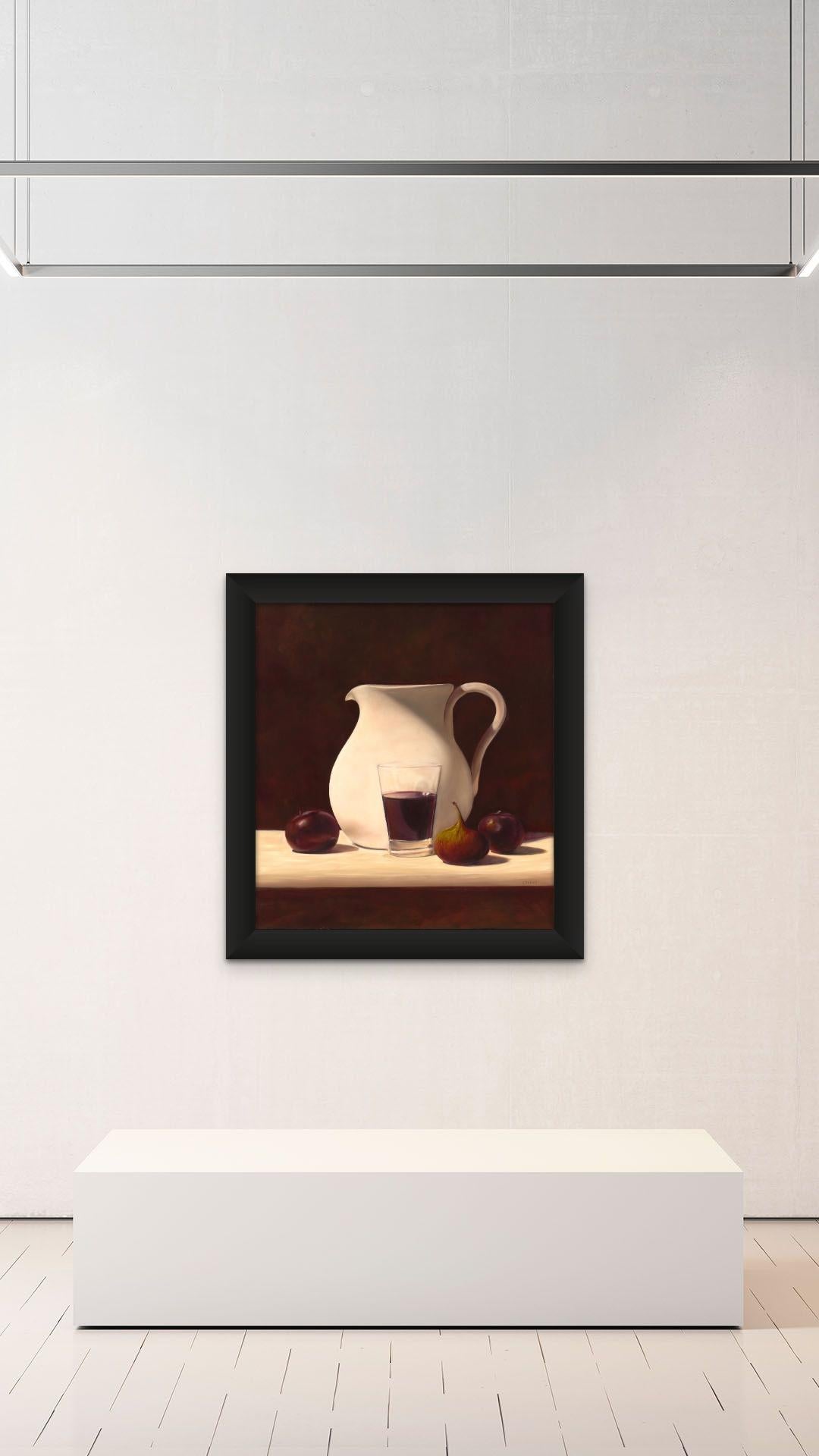 Pitcher, Plums and Wine - Painting by Frédéric Choisel