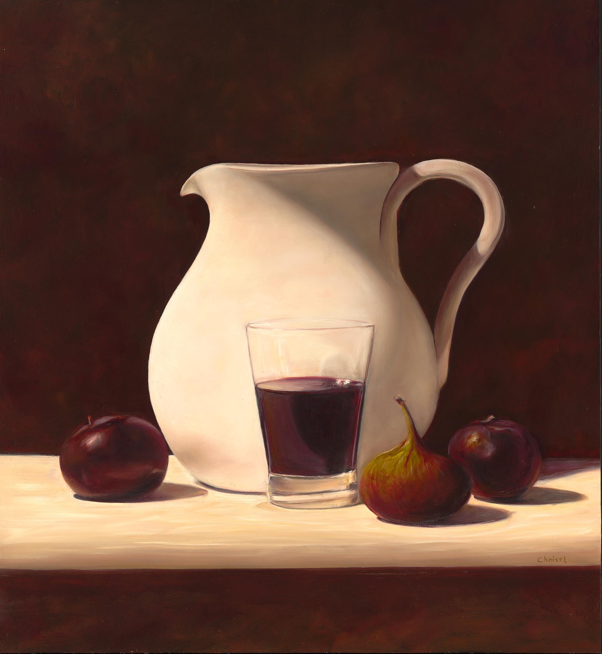 Frédéric Choisel Portrait Painting - Pitcher, Plums and Wine