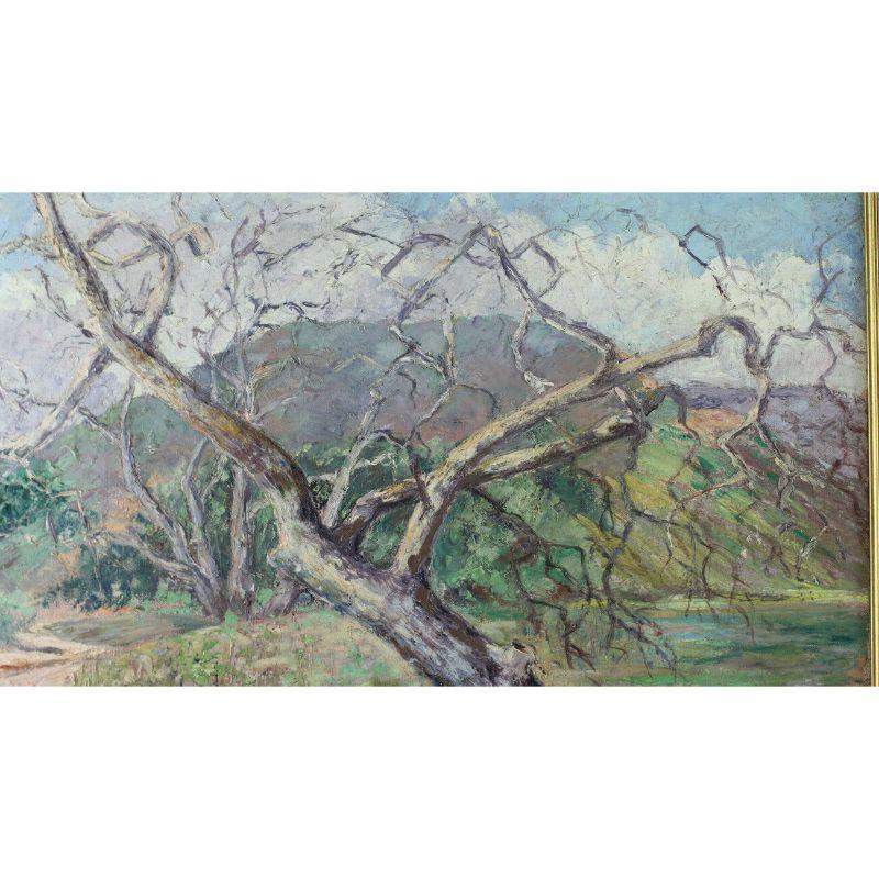 Frederic Crowninshield Oil Painting with Trees In Good Condition For Sale In Gardena, CA