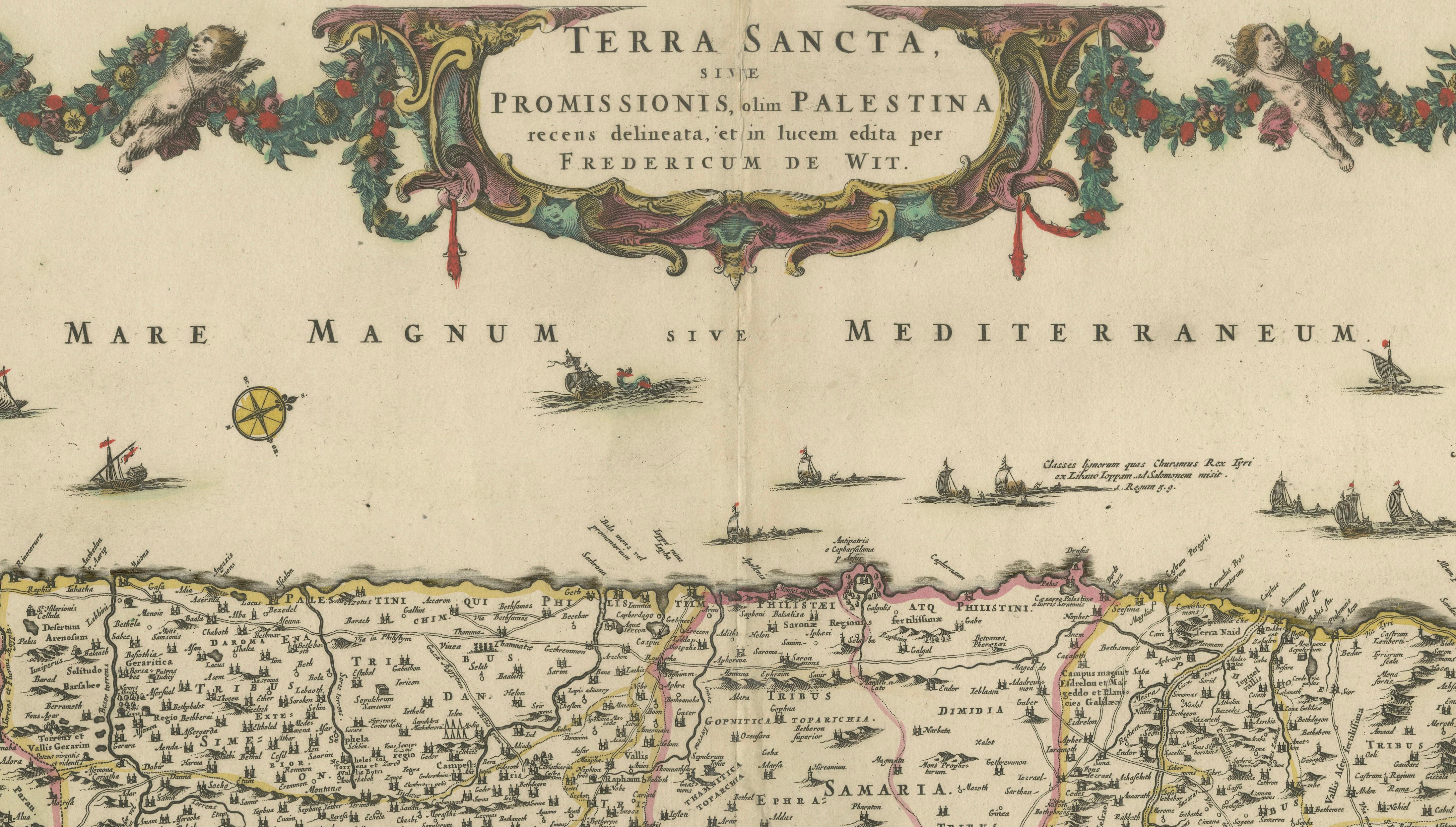 Engraved Frederic de Wit Map of Palestine – Terra Sancta, Amsterdam c.1670 For Sale
