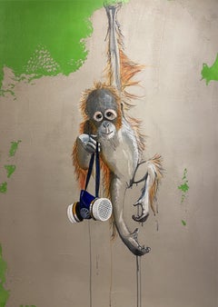 Animal Paintings Frédéric Garnier Hope Baby Monkey Acrylic Concrete Spray Paint