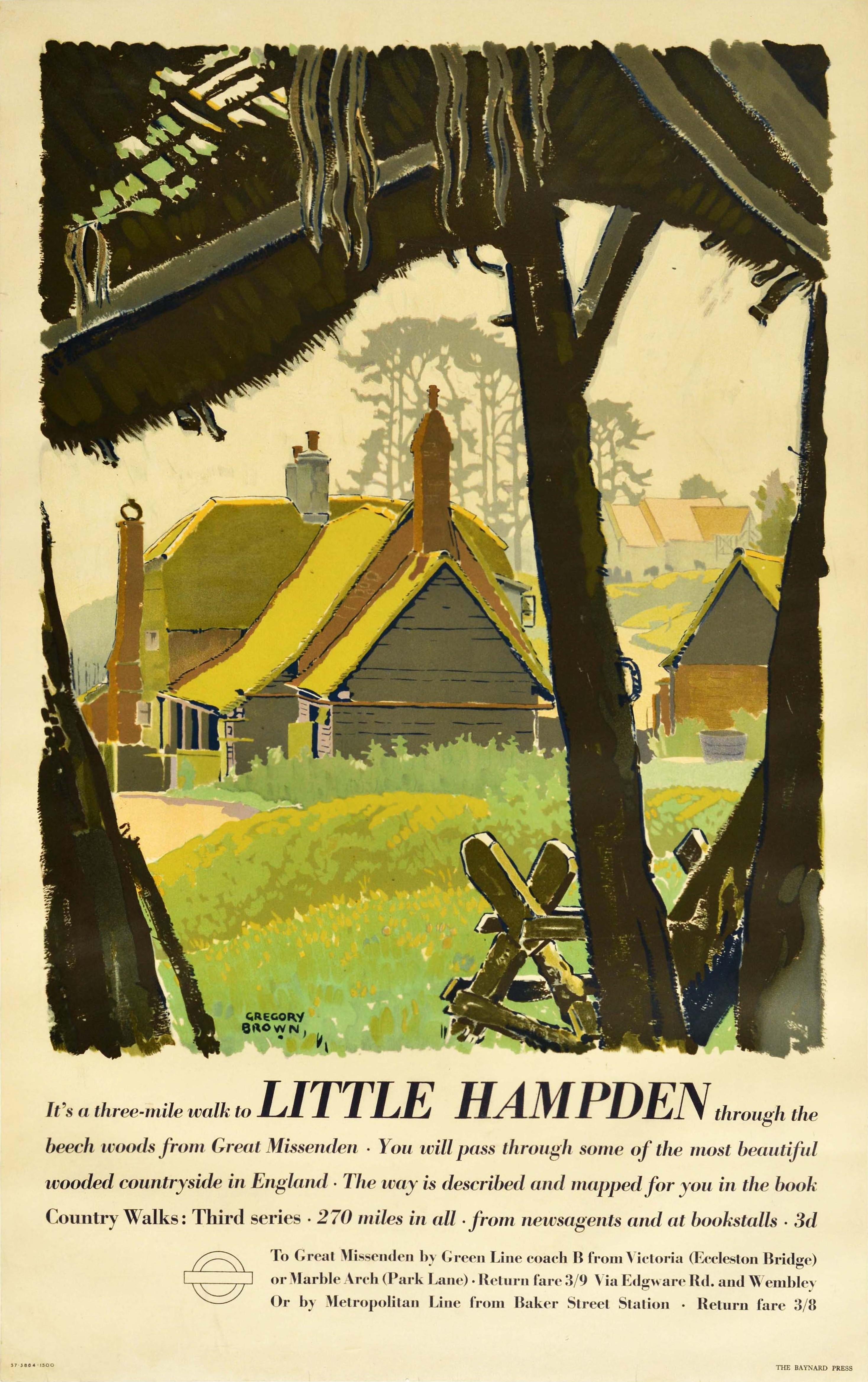 Frederic Gregory Brown Print - Original Vintage London Transport Poster Little Hampden Woods Countryside Walks
