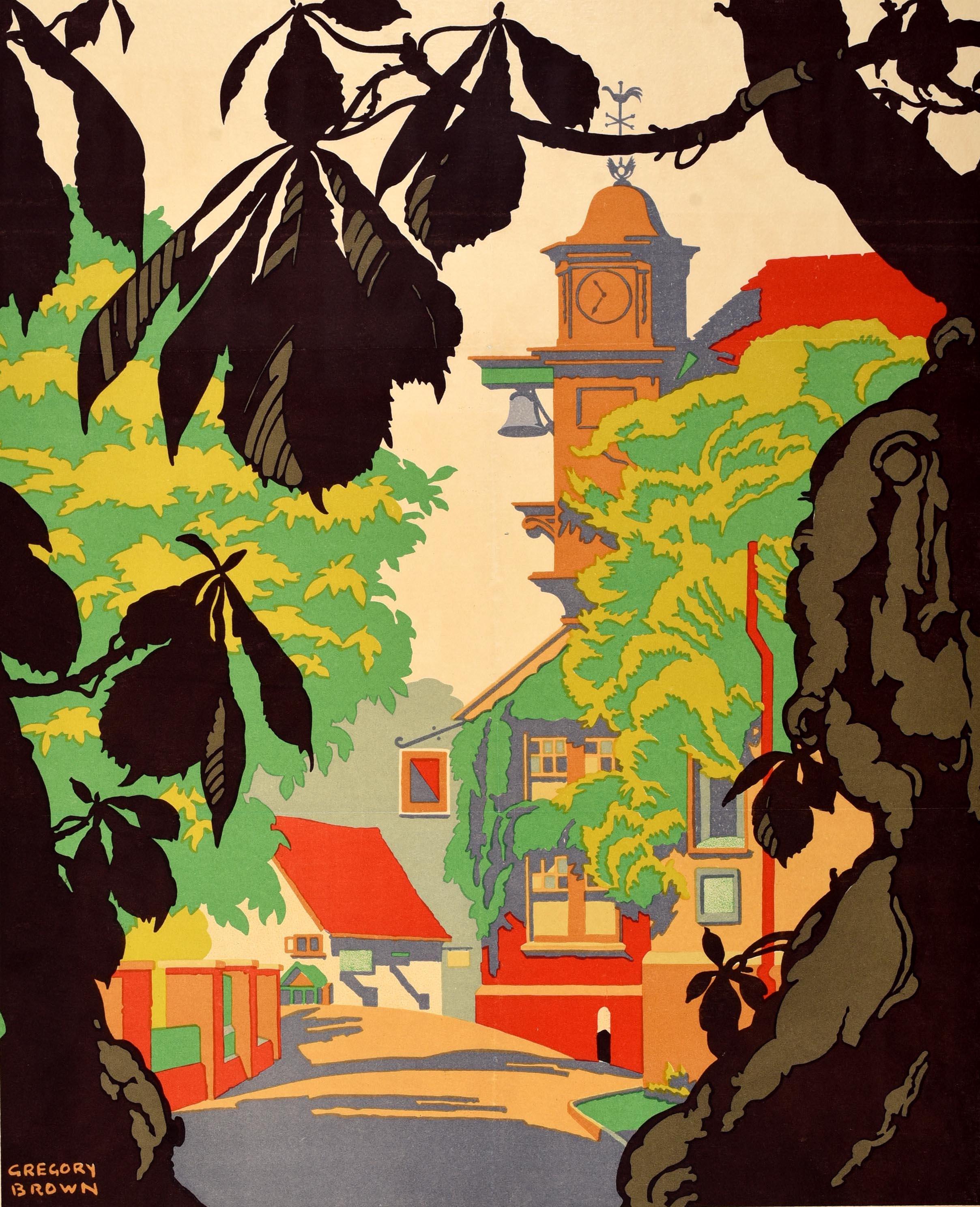 Original Vintage Travel Poster Live In Surrey Free From Worry Southern Electric - Print by Frederic Gregory Brown