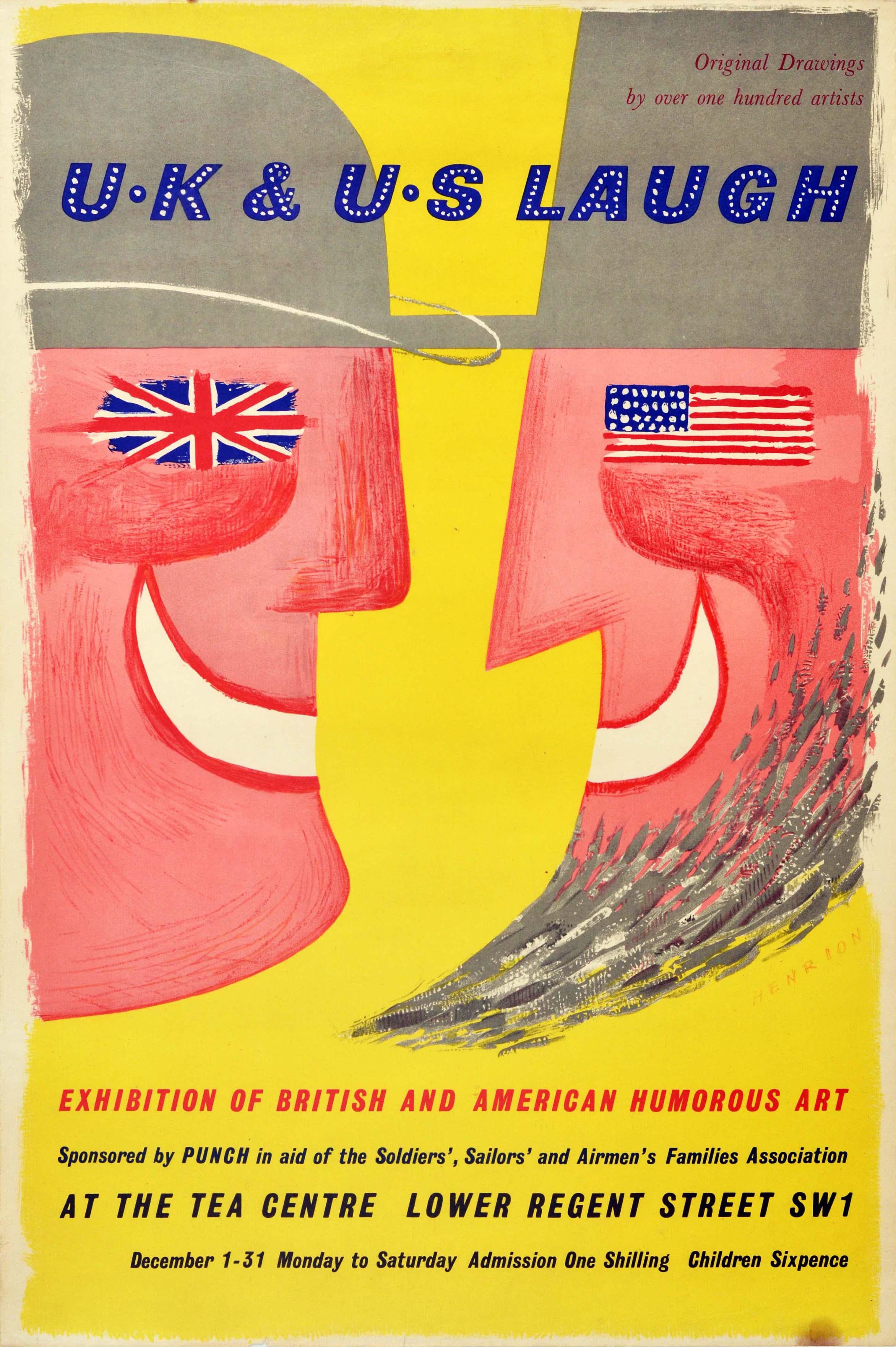 Frederic Henri Kay Henrion Print - Original Vintage Exhibition Poster UK & US Laugh British & American Humorous Art