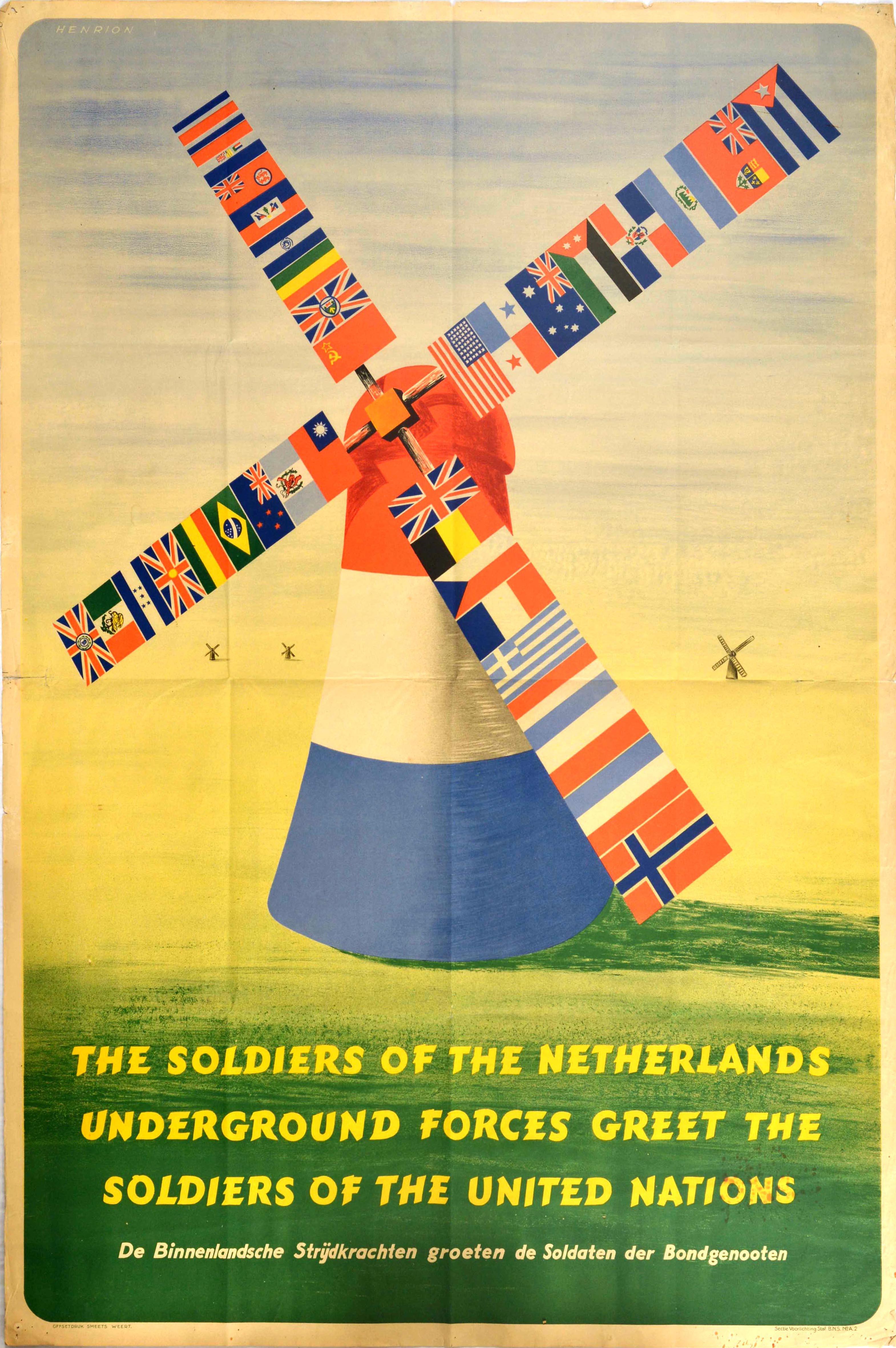 Frederic Henri Kay Henrion Print - Original Vintage Poster Dutch Resistance Allied Soldiers United Nations WWII Art