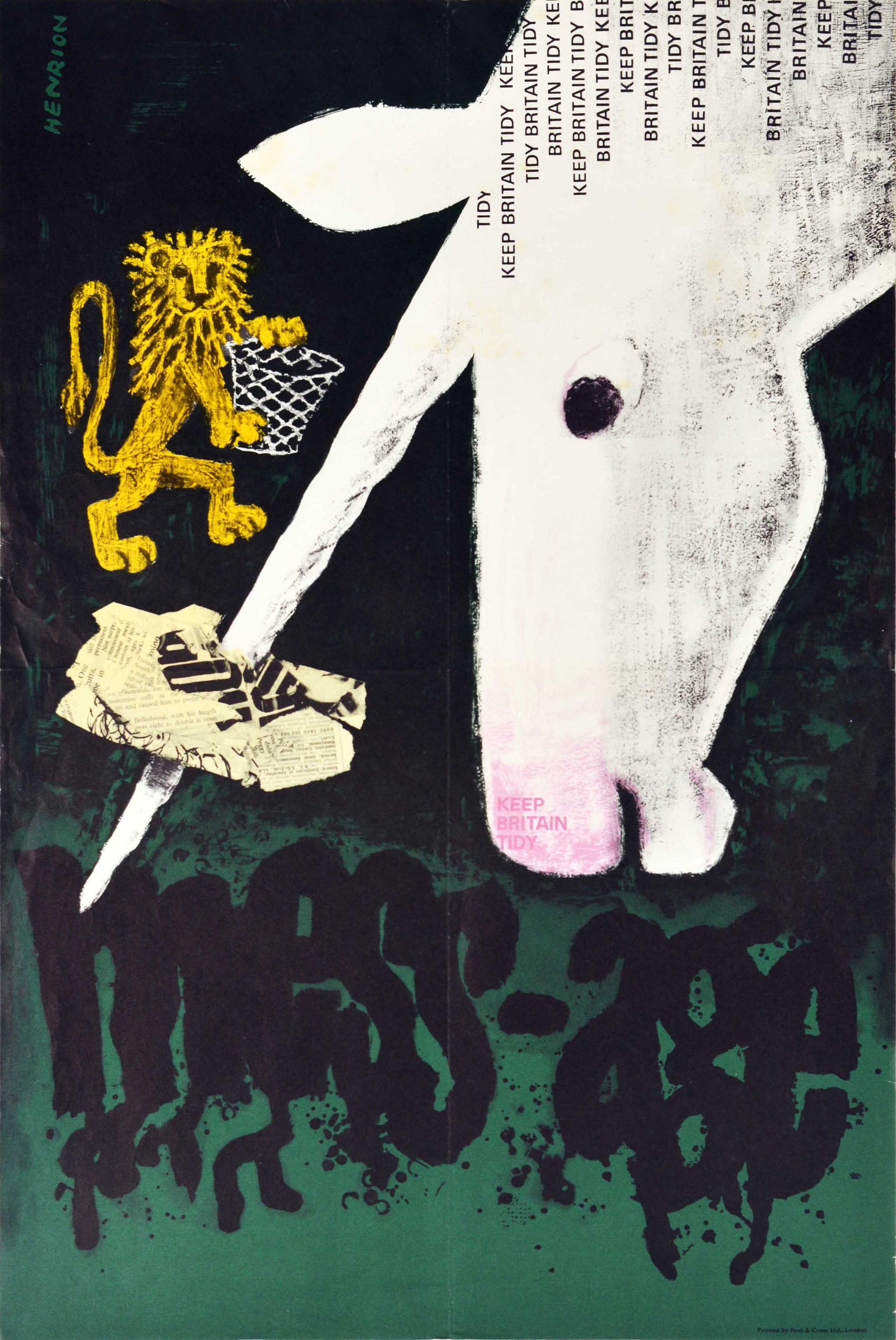 Frederic Henri Kay Henrion Print - Original Vintage Poster Keep Britain Tidy Mess Age Trash Bin Lion Unicorn Design