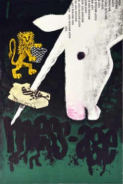 Affiche vintage d'origine Keep Britain Tidy Mess Age, Boîte à déchets, Motif de licorne d'un lion