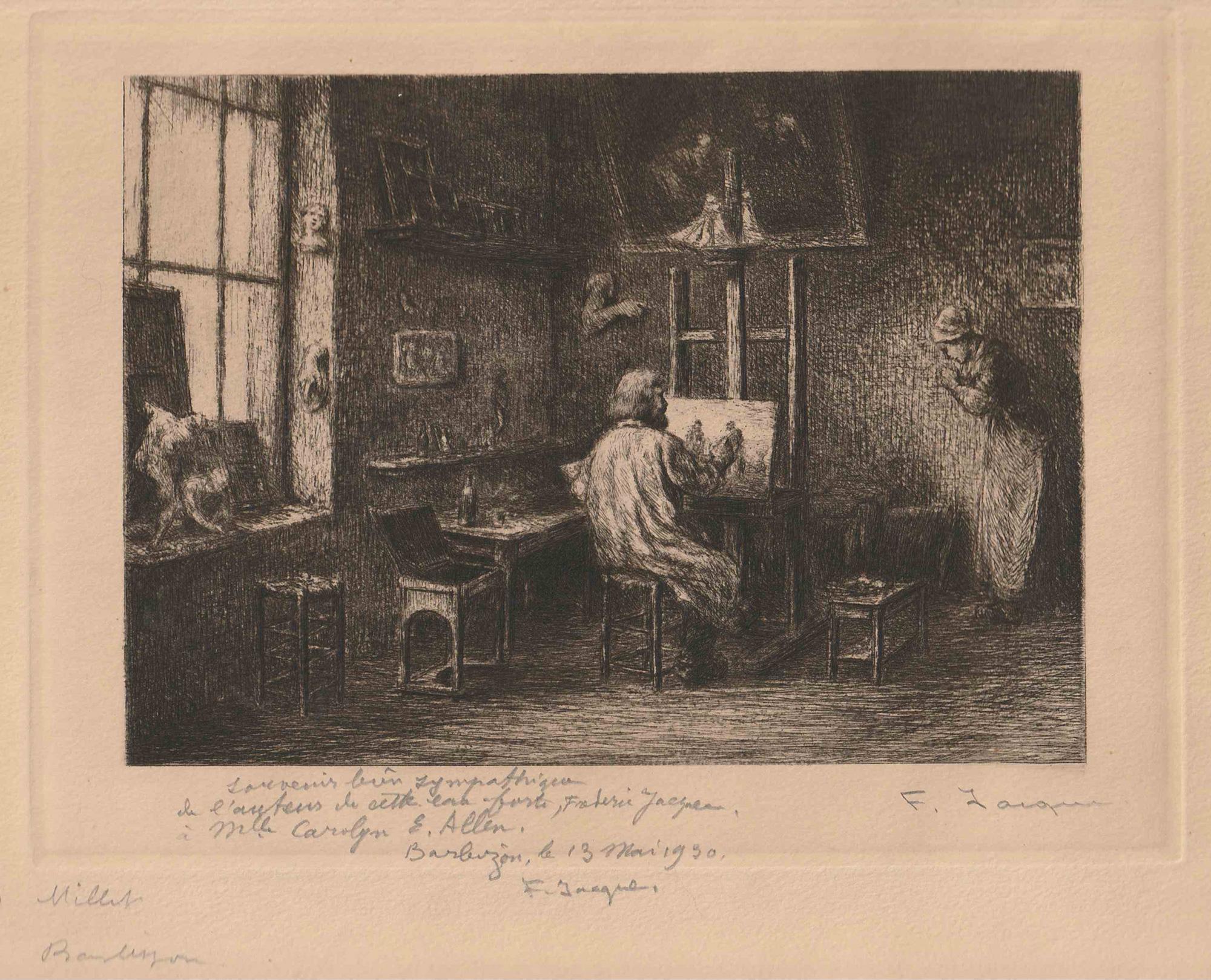 Frédéric Jacque Figurative Print – Millet in seinem Studio