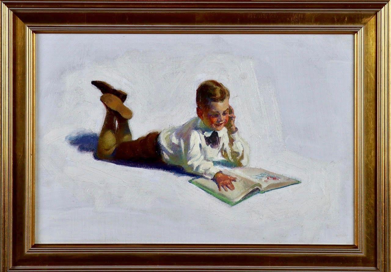 Boy Reading - Painting by FREDERIC KIMBALL MIZEN