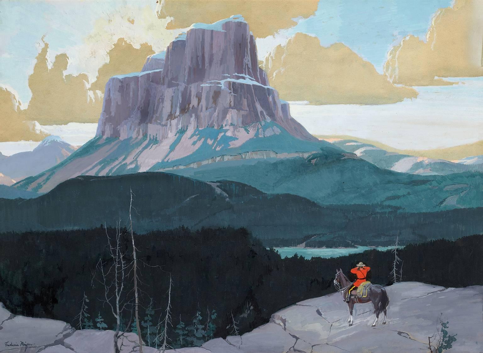 FREDERIC KIMBALL MIZEN Animal Painting - CanadianMountie Gazing at Butte