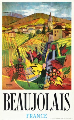 Original Vintage Drink Advertising Poster Beaujolais France Wine Rhone AOC