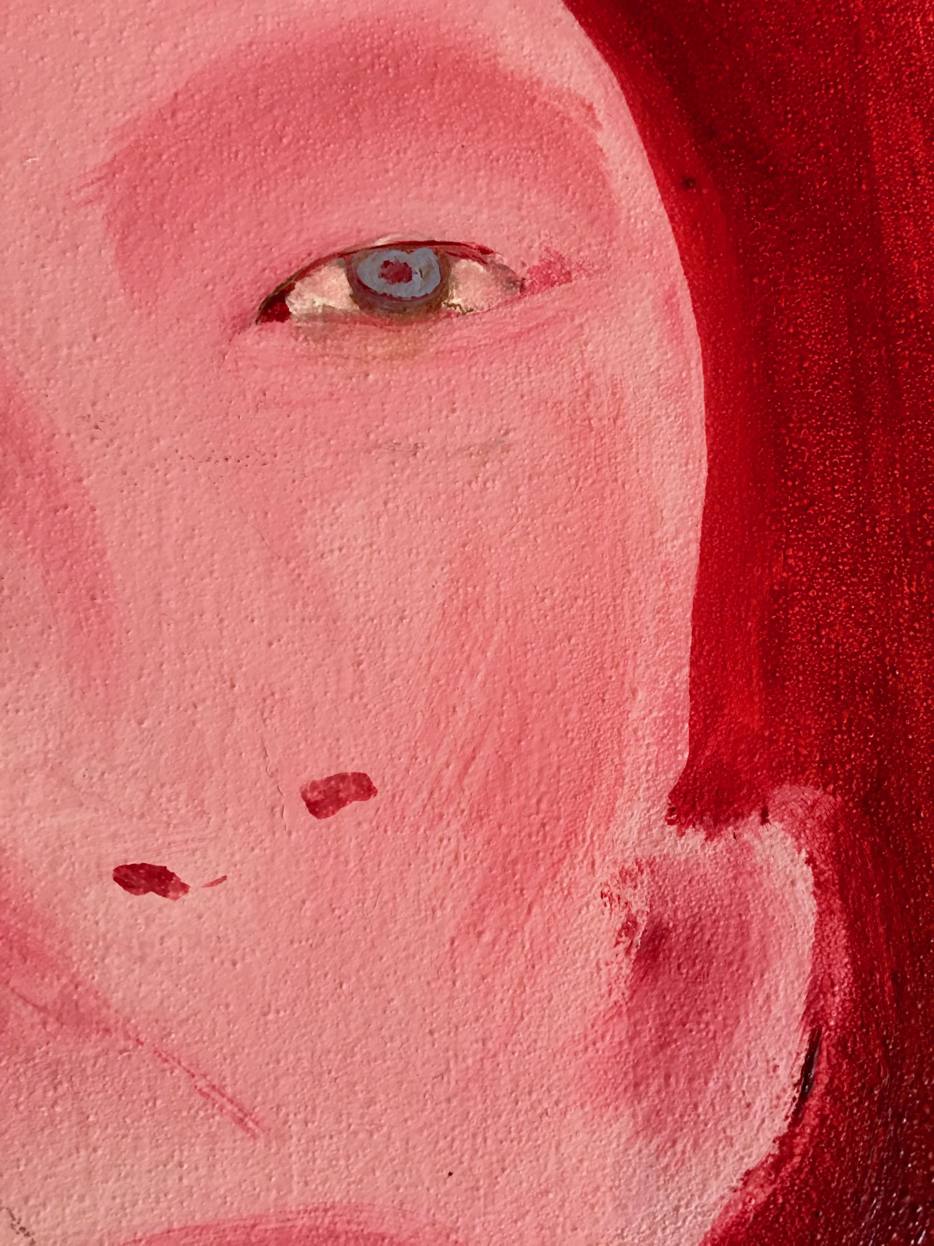 Autoprotrait de mon ombre - Red Portrait Painting by Frédéric Léglise