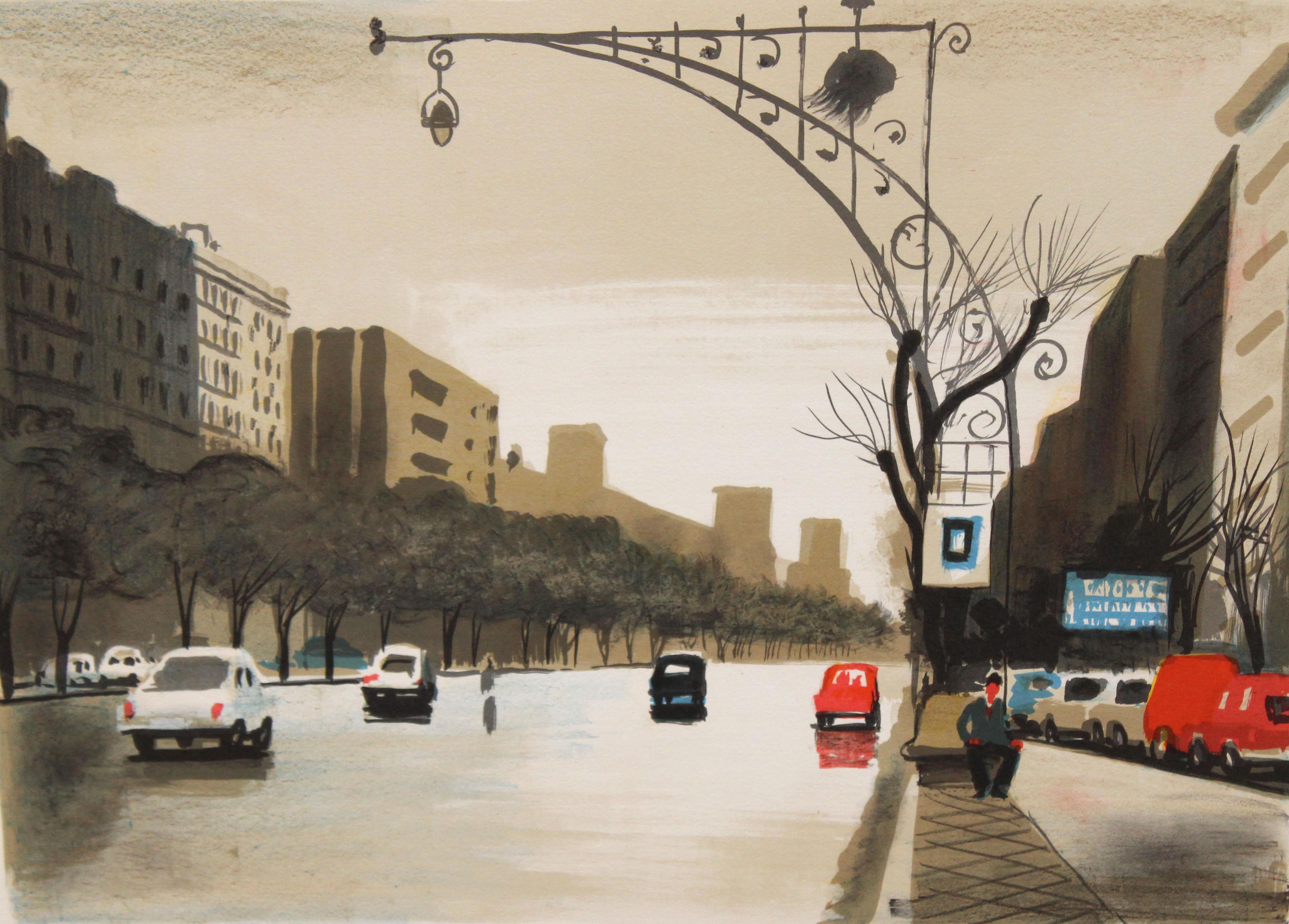 Landscape Print de Frederic Lloveras Herrera - Litografia sobre papel - Reflejos urbanos - Tiraje: 1/250