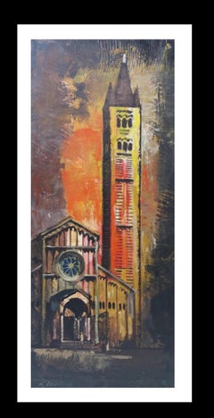 Lloveras Brown and Red Vertical CHURCH neo expressionist