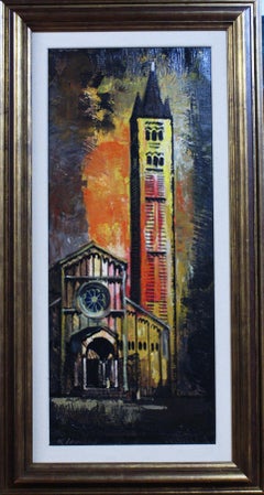 Lloveras Brown and Red Vertical CHURCH neo expressionist