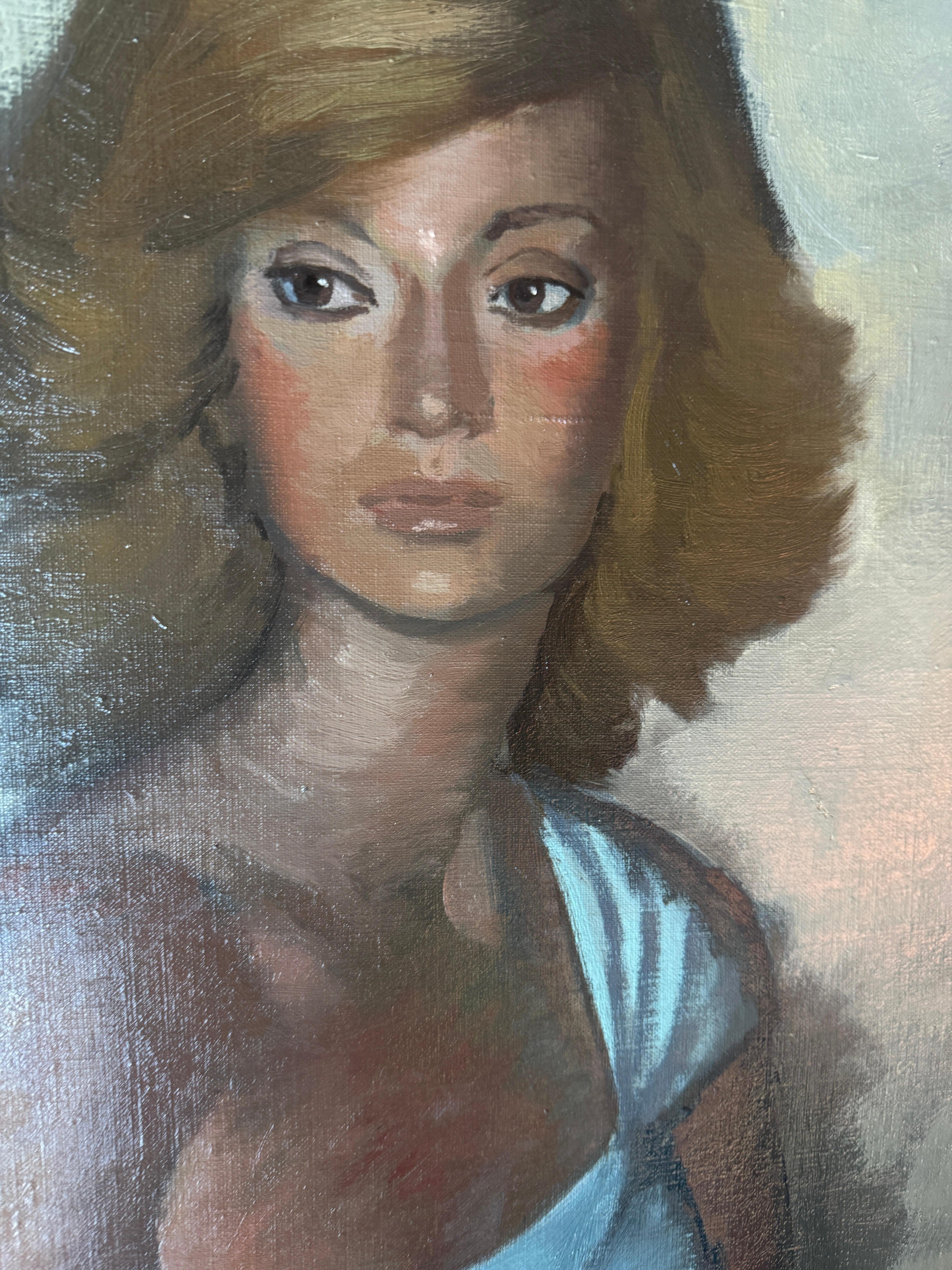 Mujer pensativa óleo sobre lienzo pintura arte europeo - Portrait Painting Gris de Frederic Lloveras Herrera