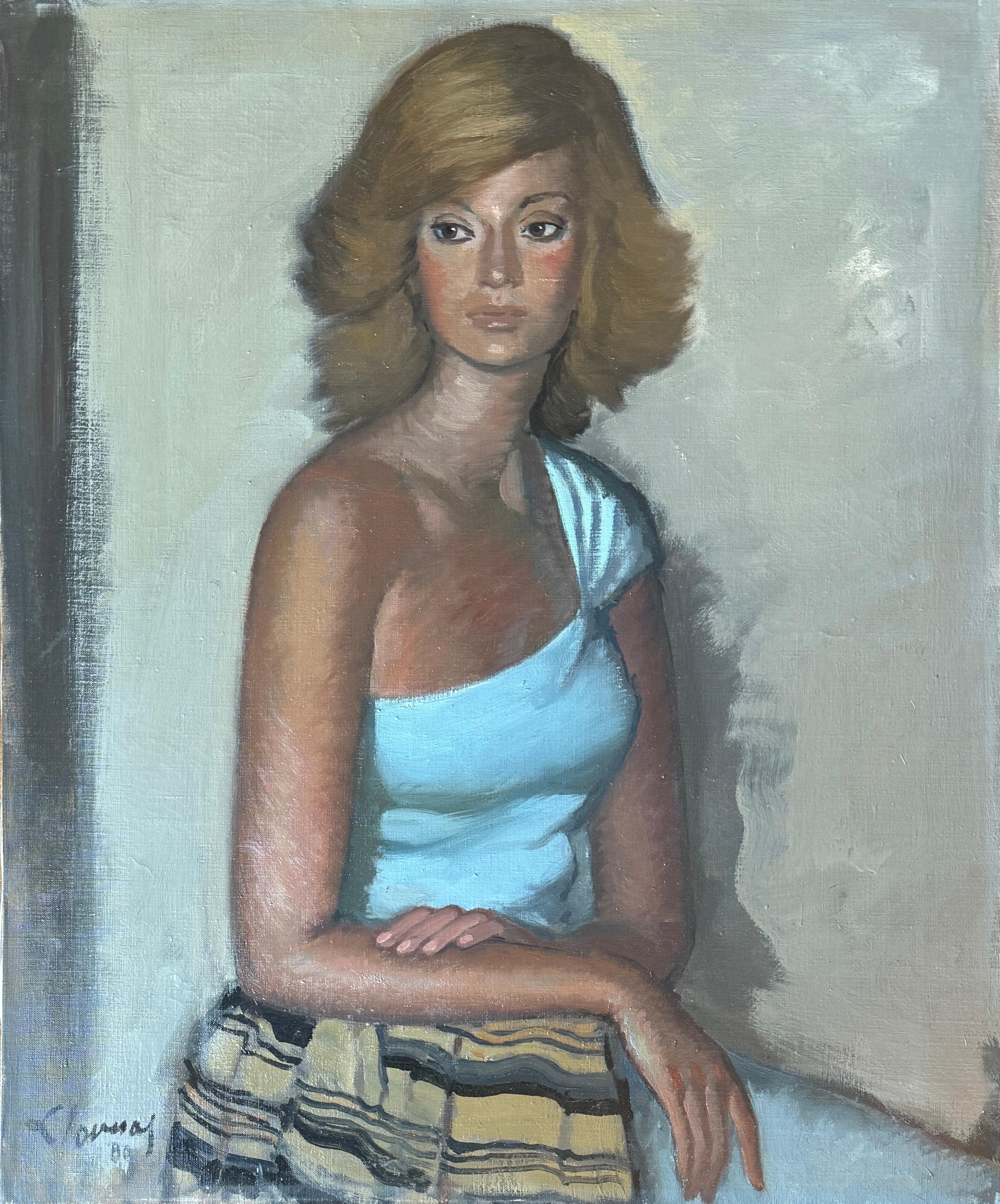 Portrait Painting de Frederic Lloveras Herrera - Mujer pensativa óleo sobre lienzo pintura arte europeo