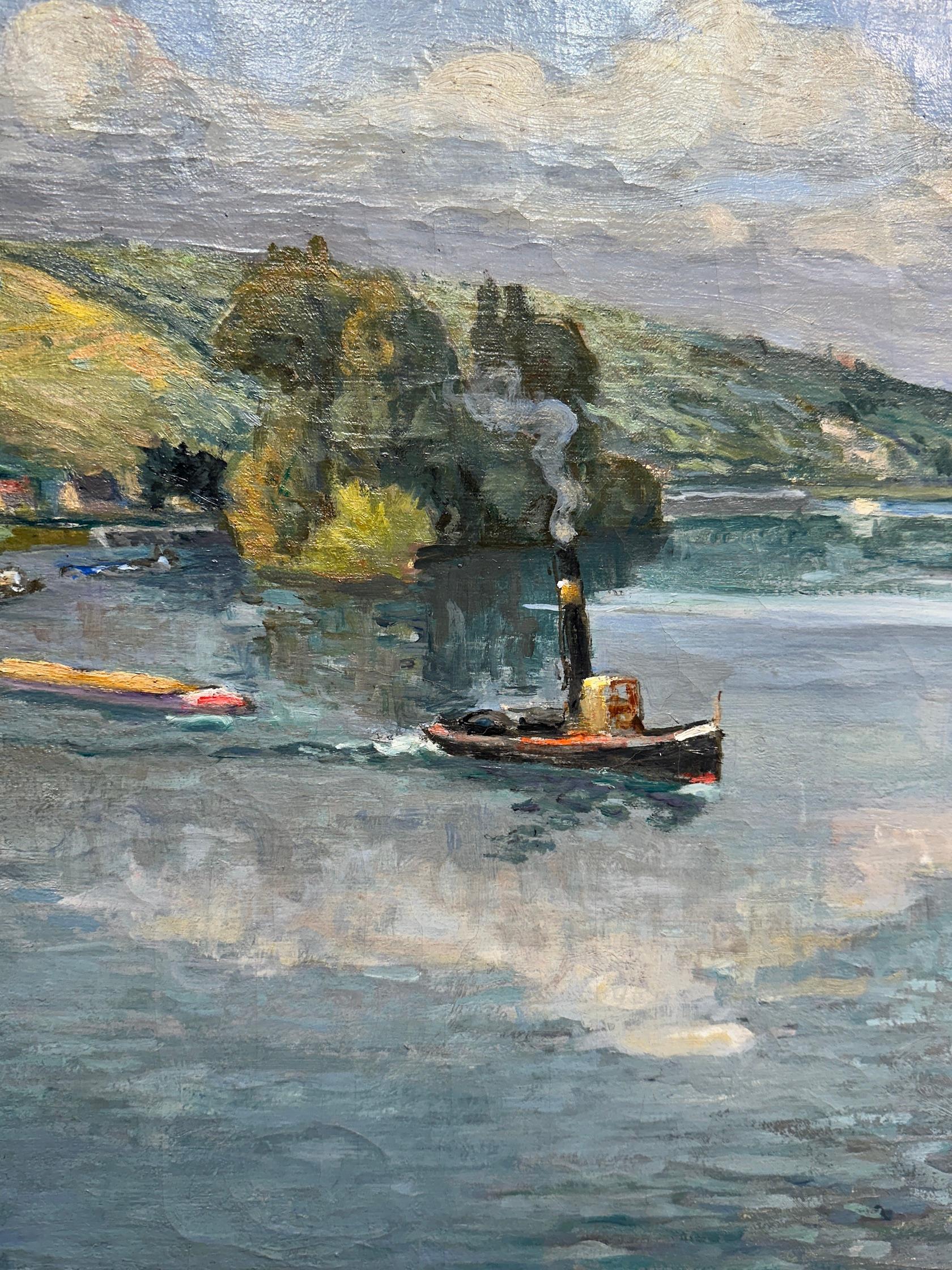 Paysage impressionniste français, Rolleboise sur la Seine, Paris  - Impressionnisme Painting par Frederic Luce