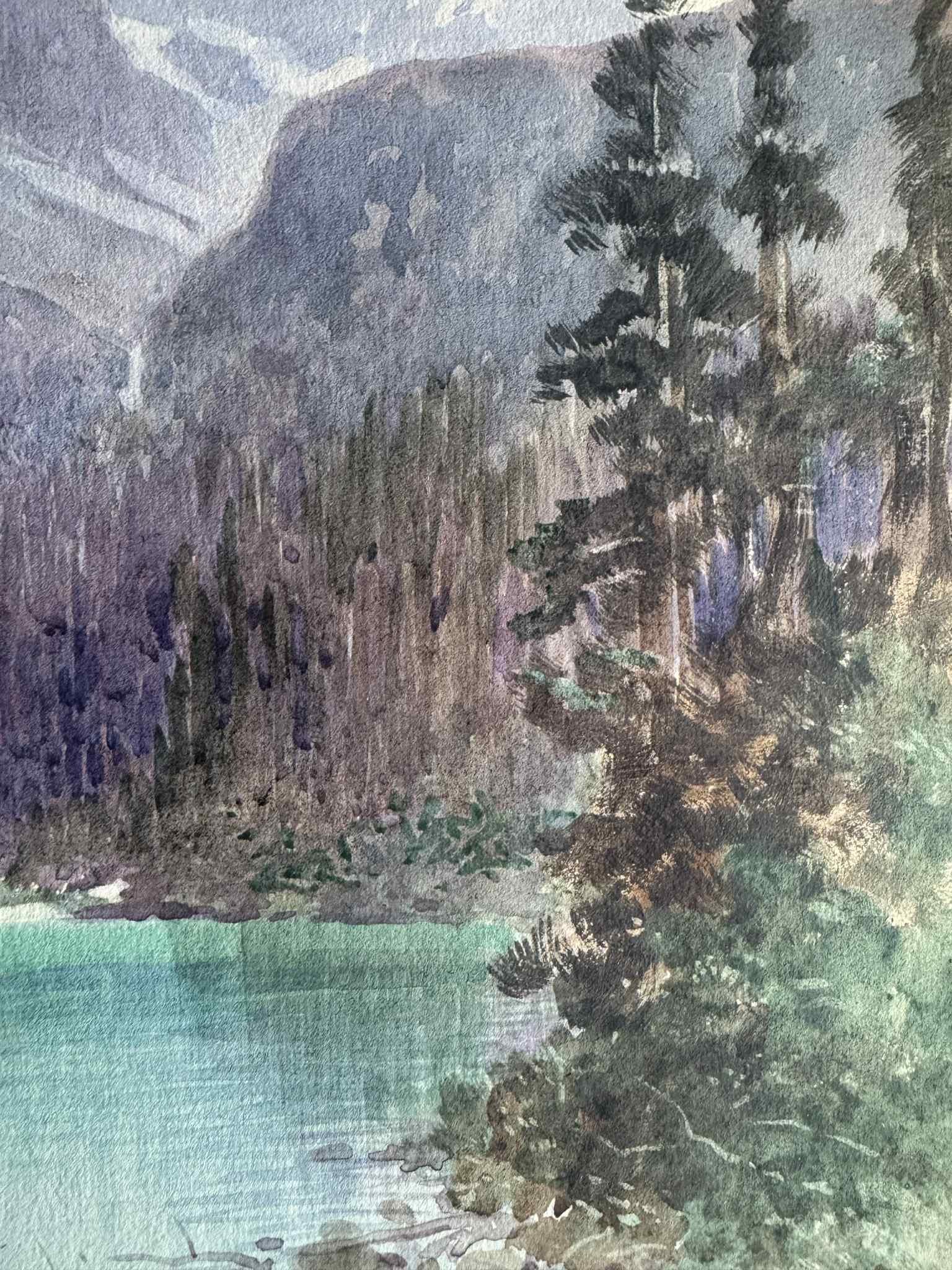 Lac dans les Rocheuses - Impressionnisme Painting par Frederic Marlett Bell-Smith