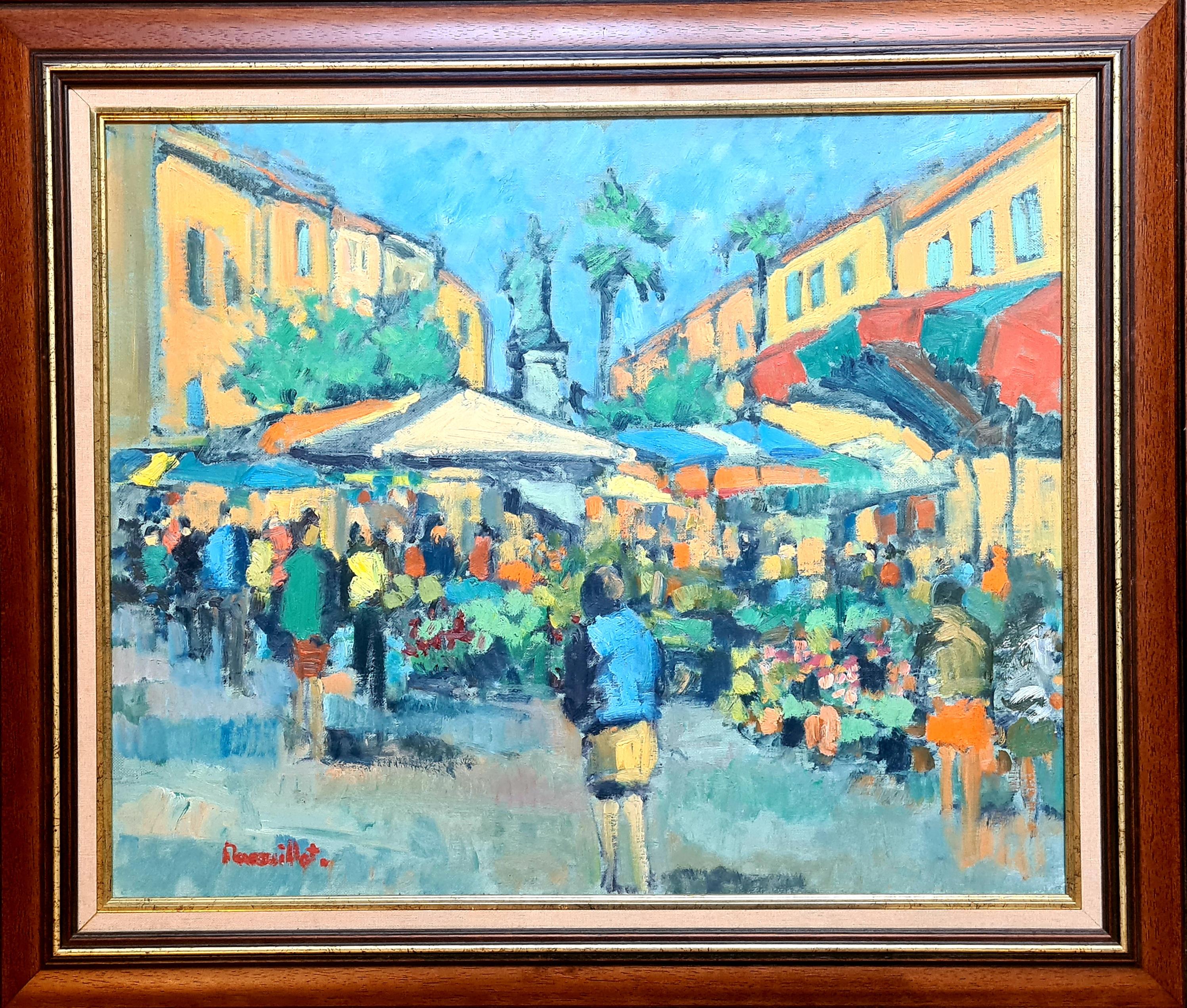 Frederic Marouillat Landscape Painting - The French Market Oil Painting, Post-Modern, Mid-20th Century, Framed