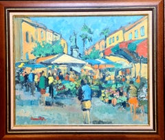 The French Market Oil Painting, Post-Modern, Mid-20th Century, Framed
