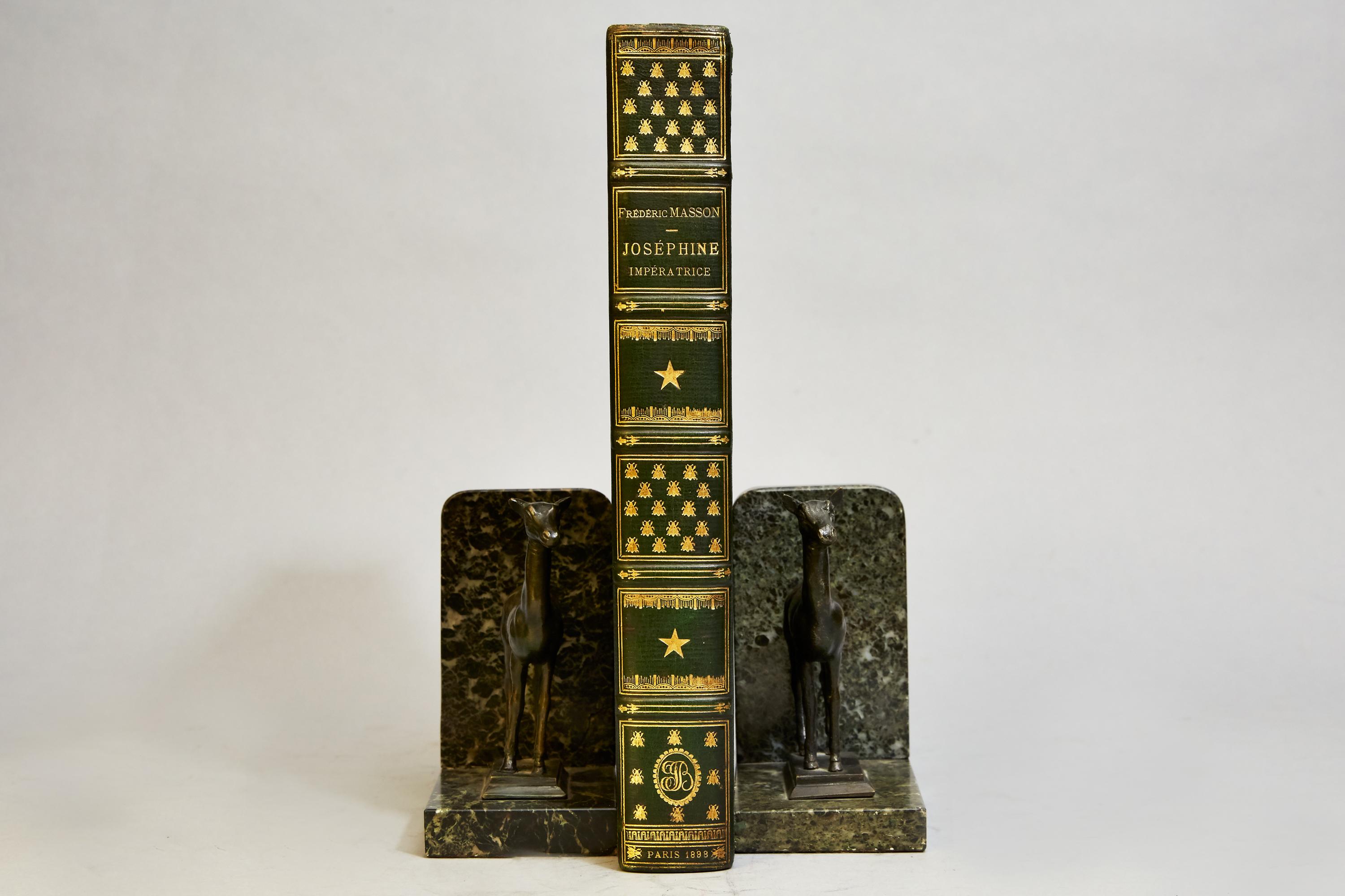 Frédéric Masson (1847-1923) was a French historian and academician best known for his books on Napoleon I.

One volume. Quarto exquisitely bound in full green morocco leather by Durvand. With all edges gilt, raised bands on spine, intricate and