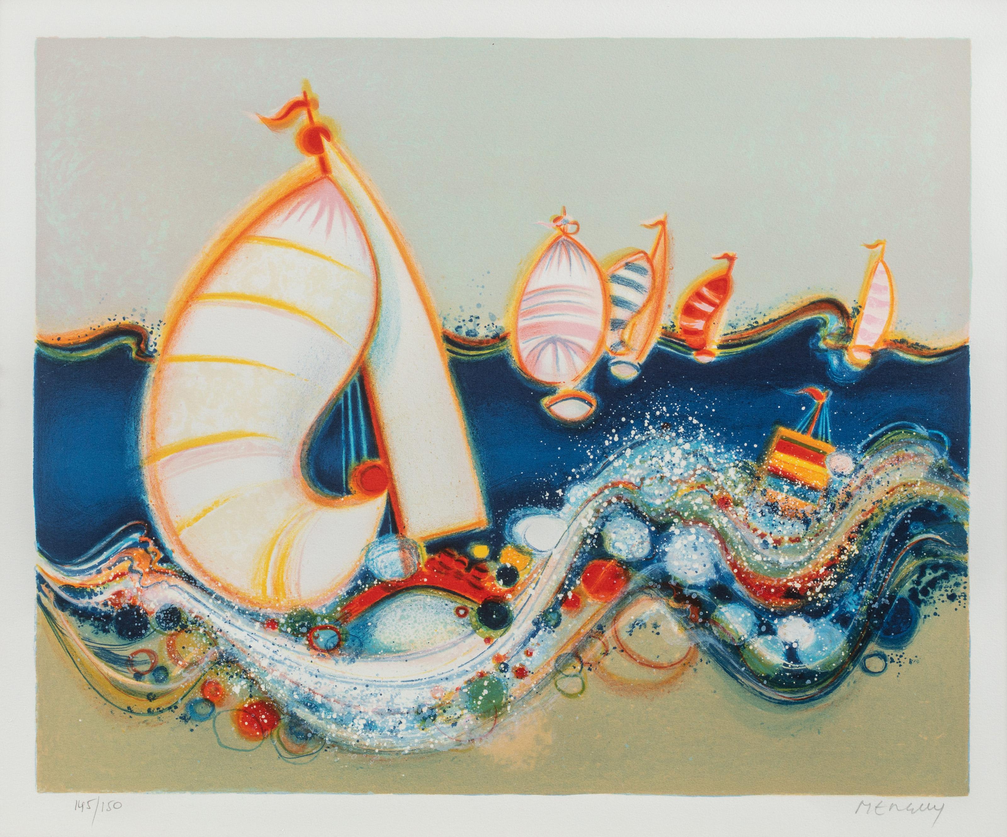 Frederic Menguy, French (1927 - 2007) - Regate II, Year:  1992, Medium:  Lithograph, signed and numbered in pencil, Edition:  145/150, Size:  20.5 x 24.75 in. (52.07 x 62.87 cm) 