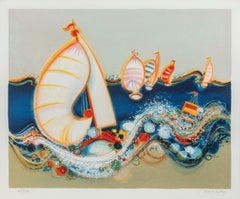 Régate II, lithographie surréaliste de Frederic Menguy