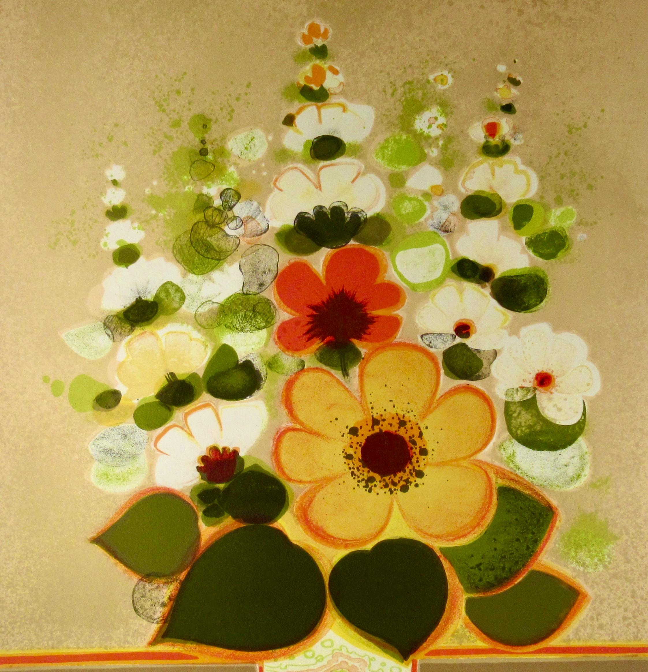 Un Vase de Fleurs III (Flowers in a Vase) - Beige Figurative Print by Frederic Menguy