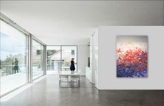 Balian Reef by F. Paul Red Flower, abstract, textured oil and acrylics painting