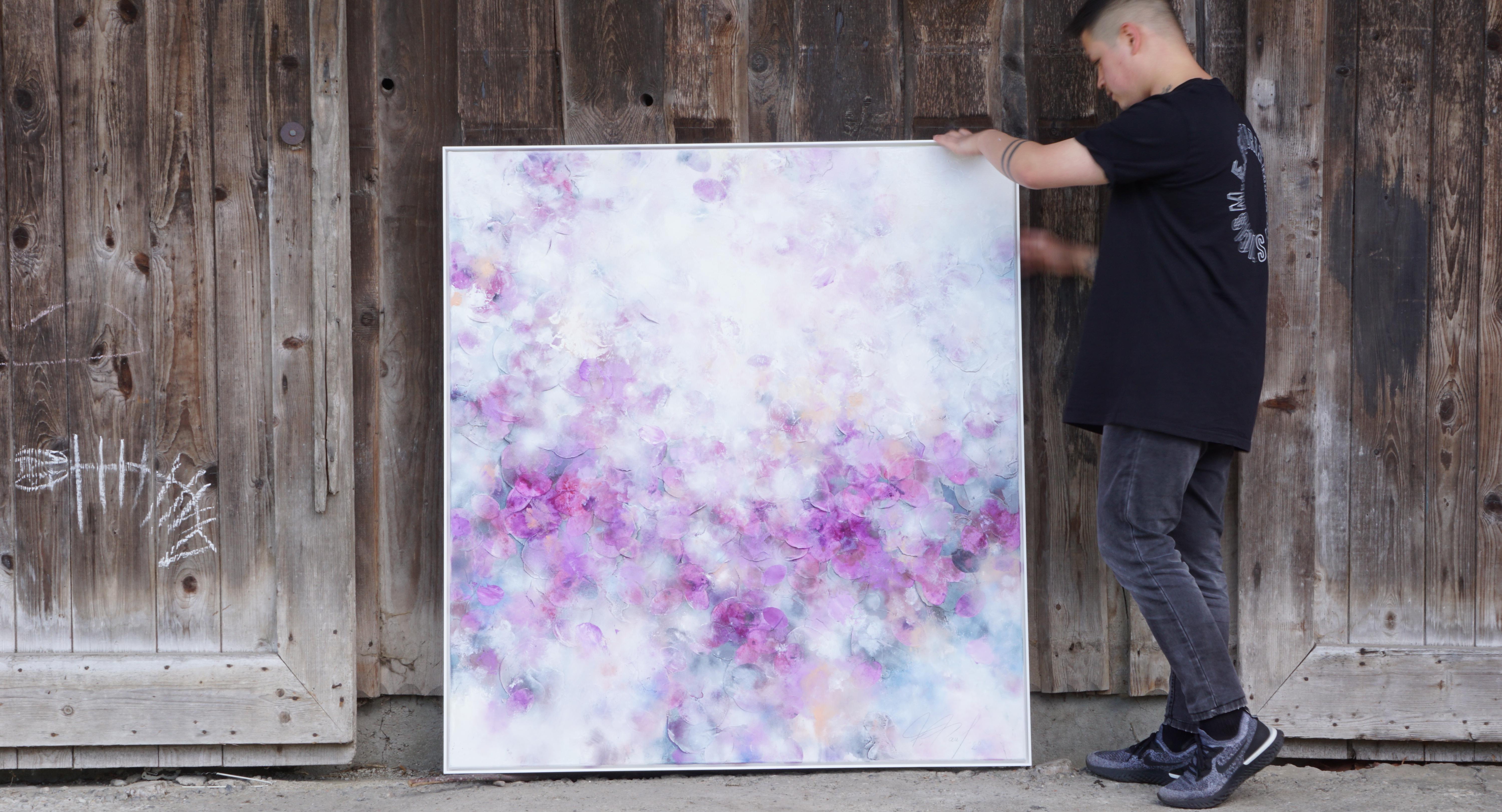 Blossom your home! This is a very special and unique artwork for every living room!
Every rice paper is designed and painted by the artist himself.

Blooming Dew III_oil ,acrylic, rice paper on canva
Picture: 30x30cm.
Dimensions framed and with