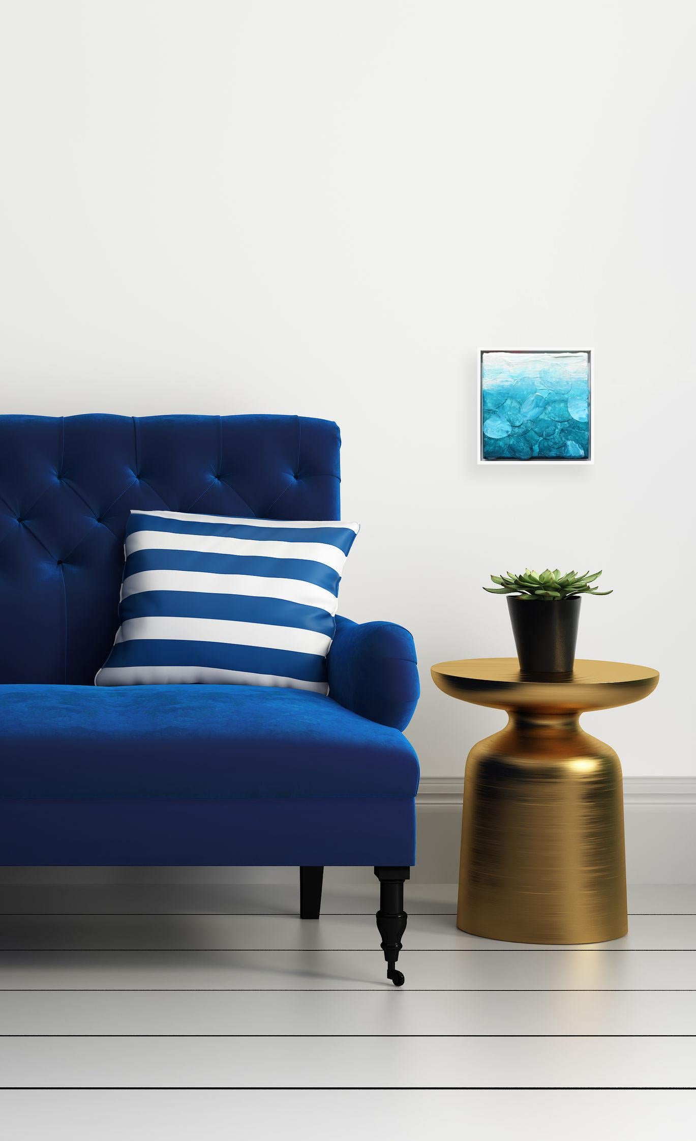 Caribbean Sea - Original Textured Blue Tone Abstract Landscape Artwork Framed - Painting di Frederic Paul