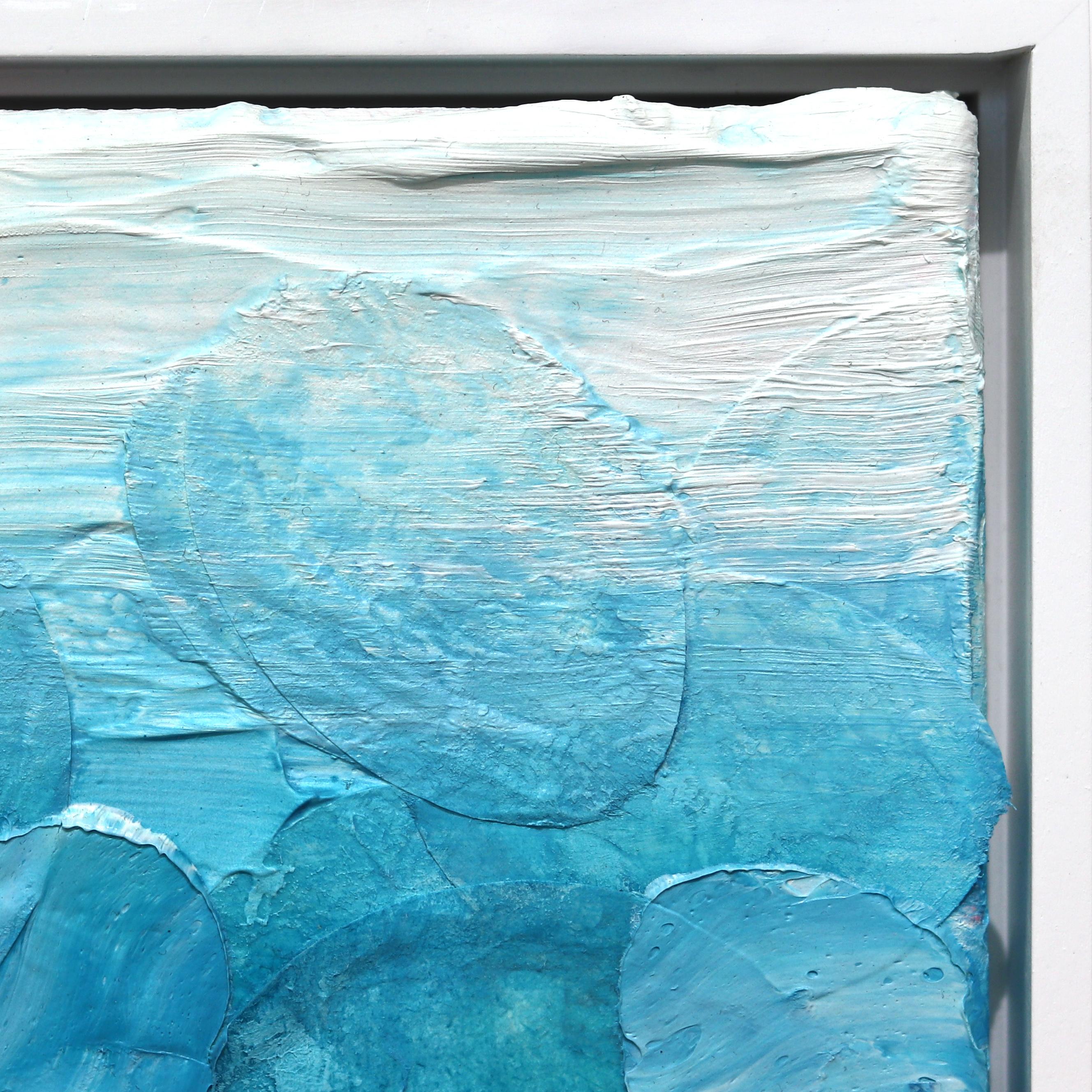Caribbean Sea - Original Textured Blue Tone Abstract Landscape Artwork Framed in vendita 1