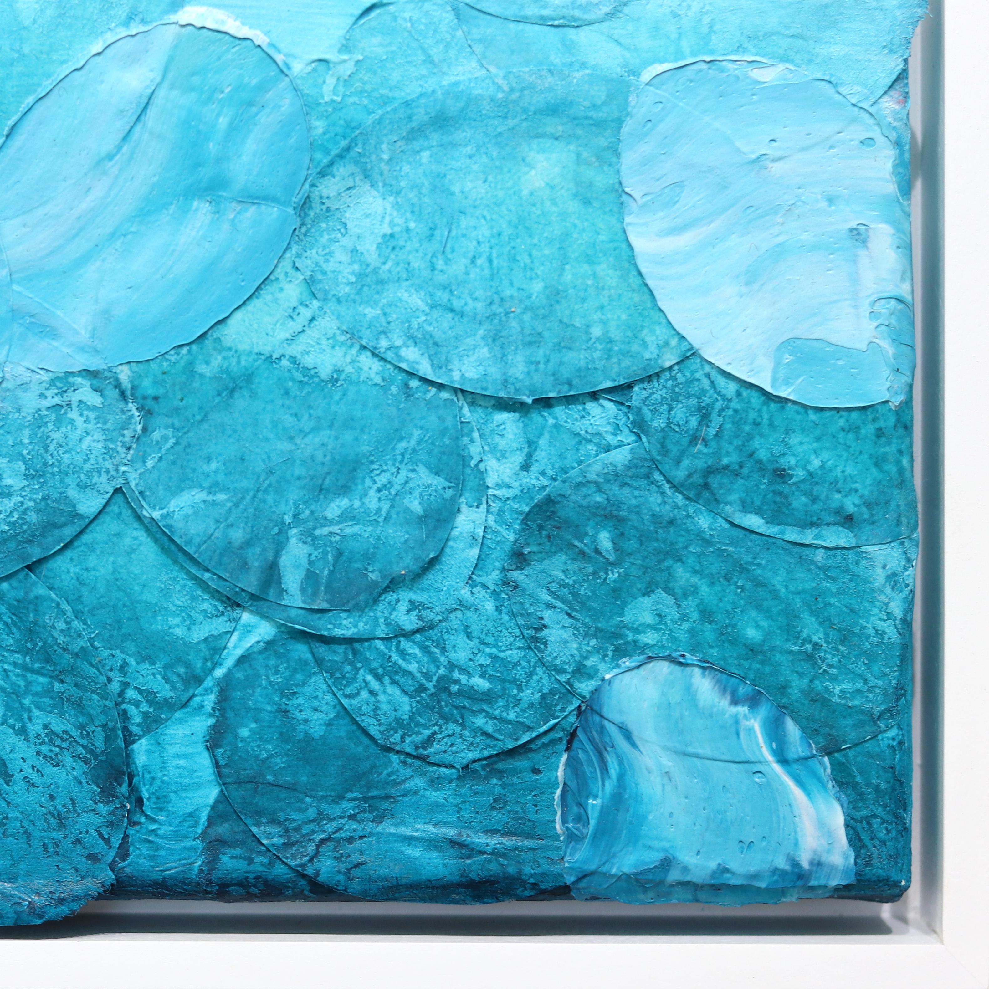 Caribbean Sea - Original Textured Blue Tone Abstract Landscape Artwork Framed in vendita 4