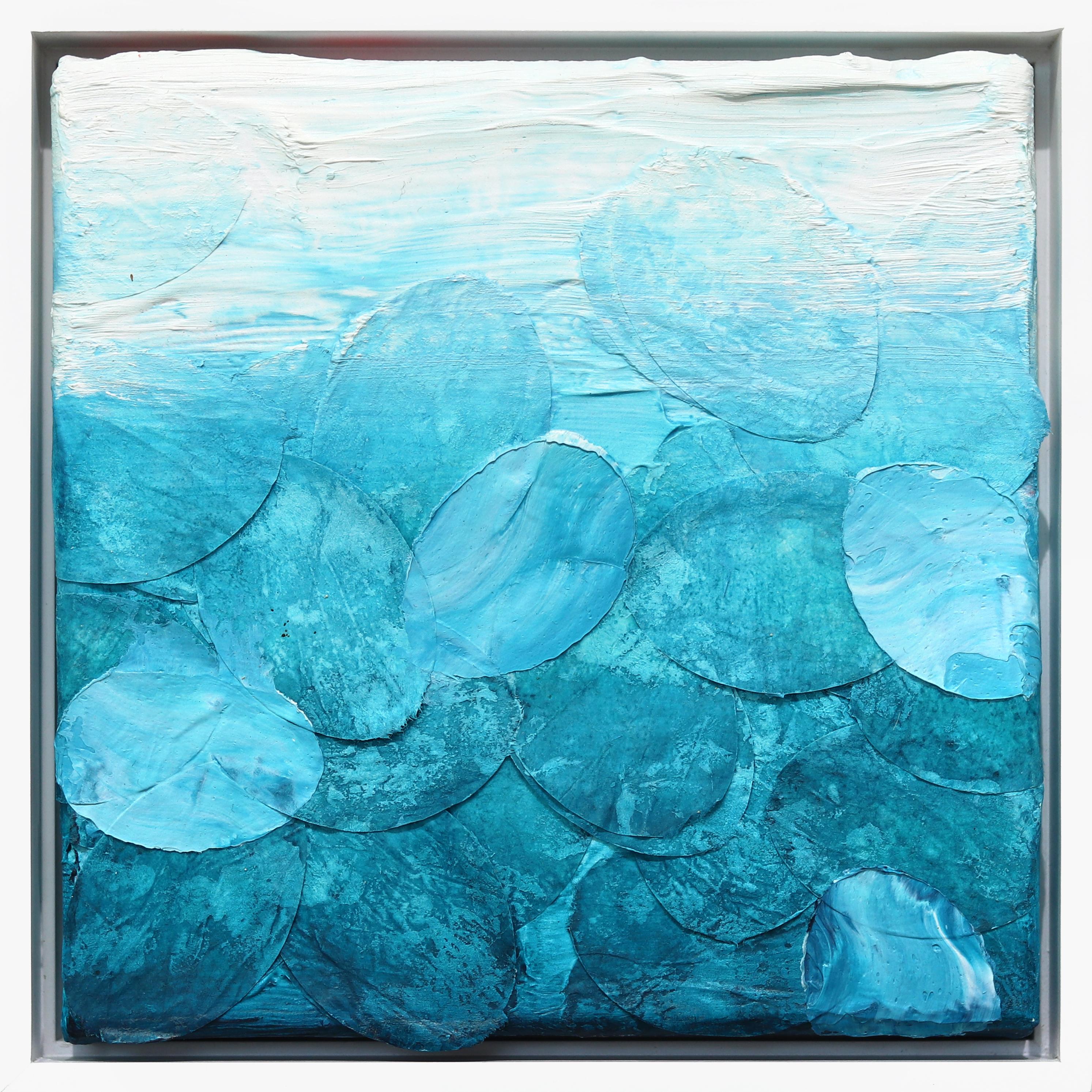Caribbean Sea - Original Textured Blue Tone Abstract Landscape Artwork Framed