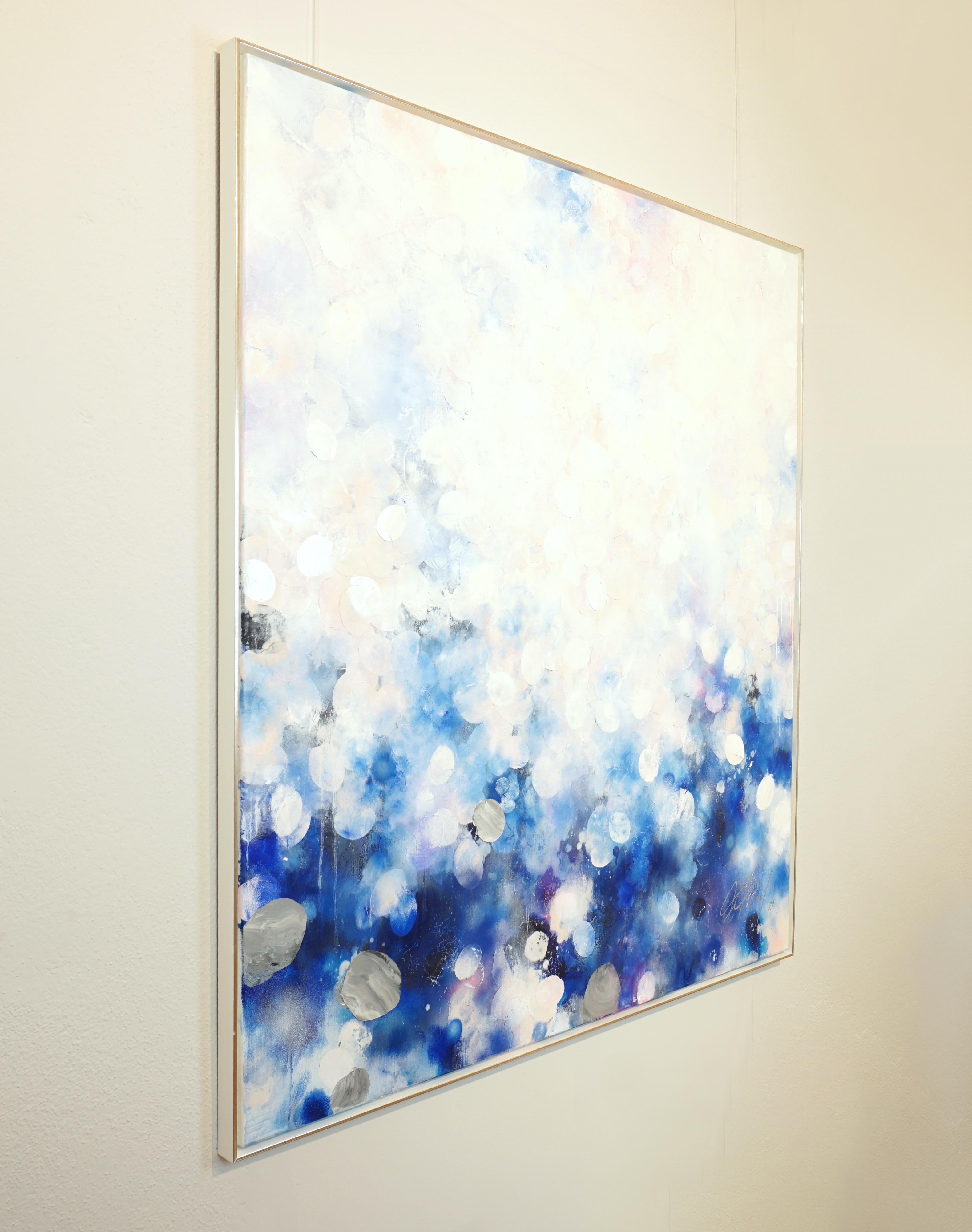 Fleur Blanche - abstract art, contemporary art, 21st C, modern art, flower, blue - Abstract Mixed Media Art by Frederic Paul