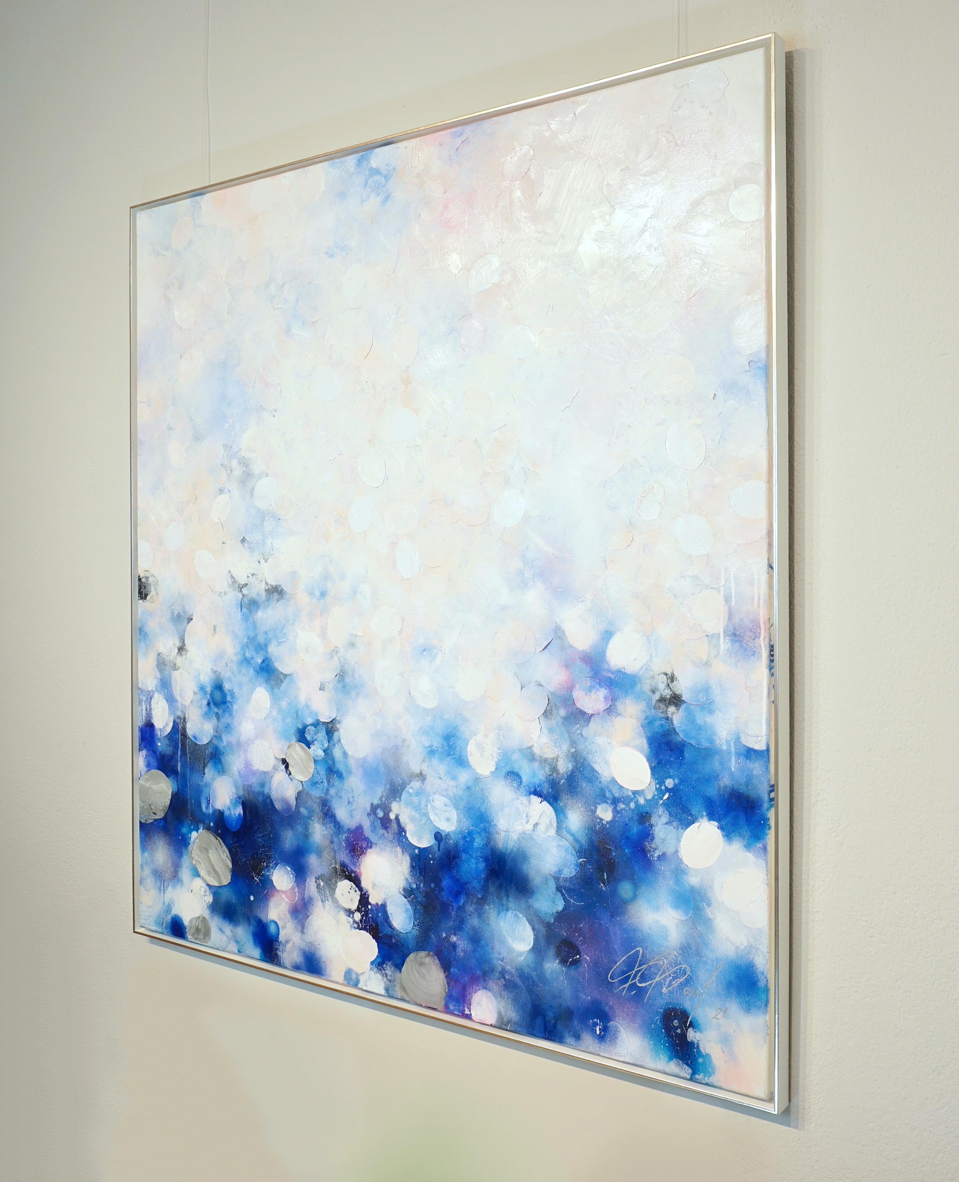 Fleur Blanche - abstract art, contemporary art, 21st C, modern art, flower, blue - Mixed Media Art by Frederic Paul