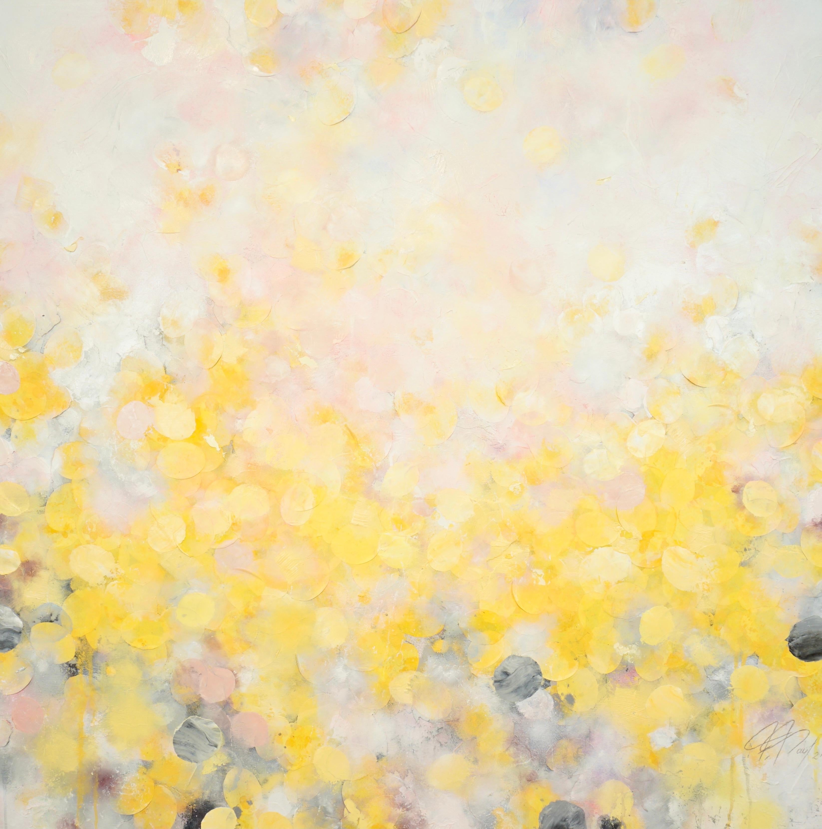 Frederic Paul Landscape Painting - Longing for Sun II - abstract art, contemporary art, modern, yellow, rose, Natur