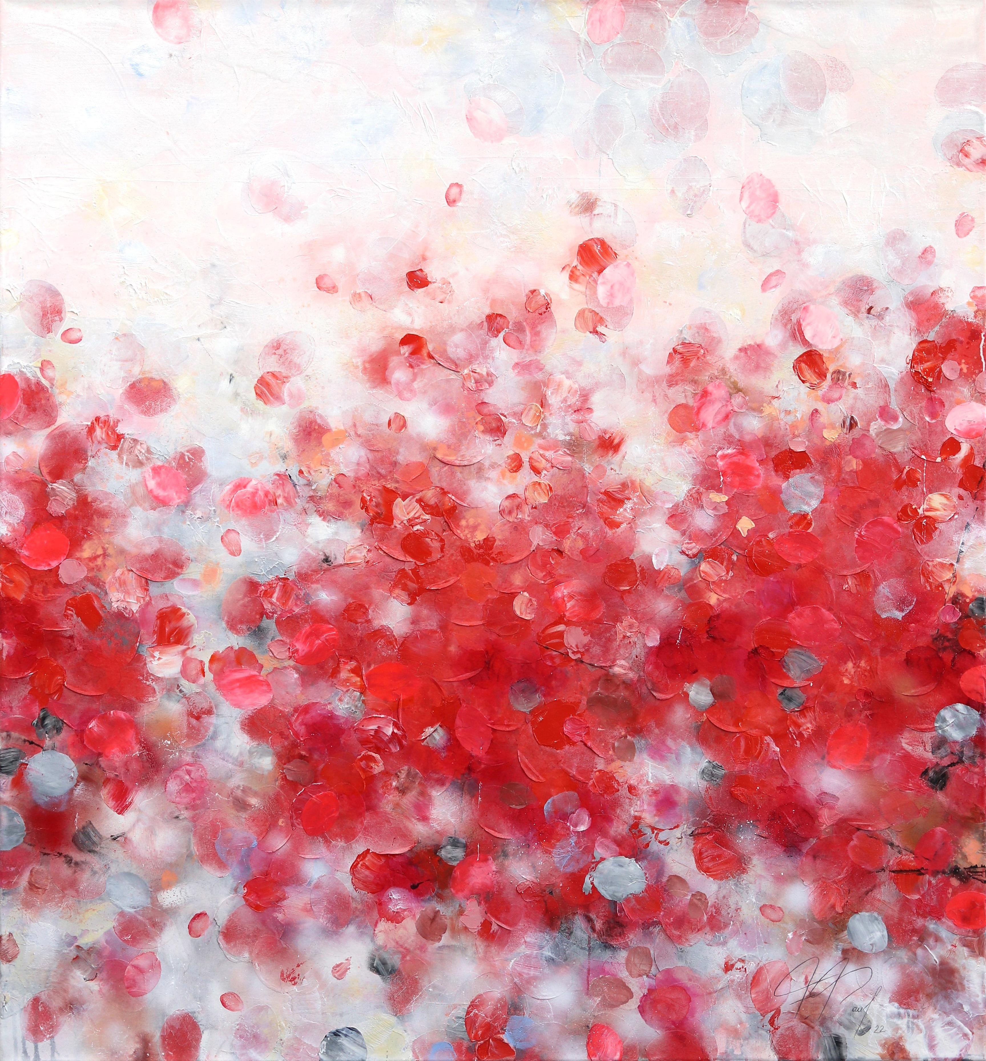 Red Spring Awakening - Original Textured Landscape Tree Blossom Flowers Painting