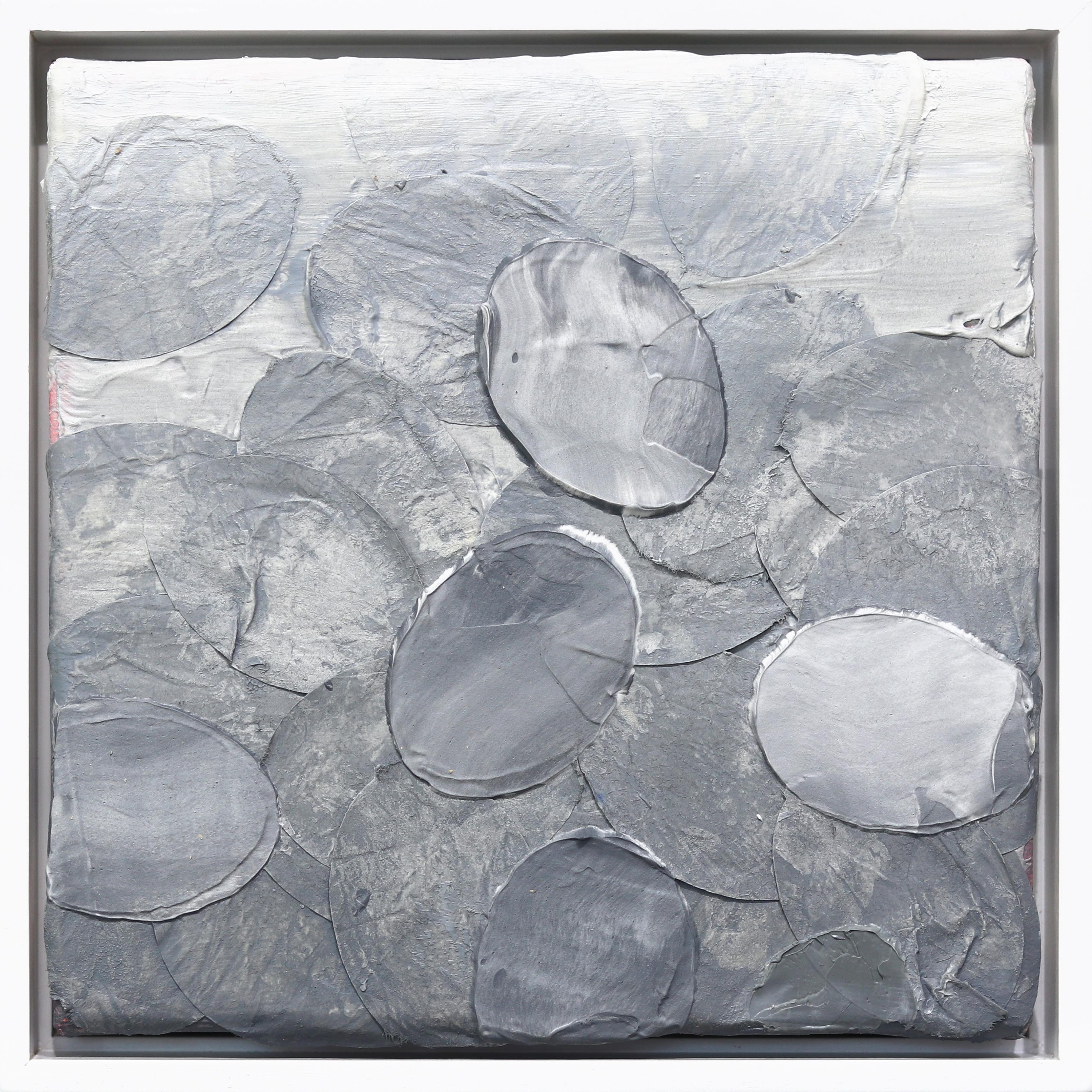 River Stones - Original Grey Tone Textured Abstract Mixed Media Artwork Framed