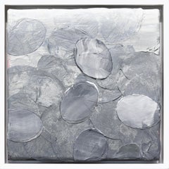 River Stones - Originale opera d'arte astratta a tecnica mista in tonalità grigia con cornice