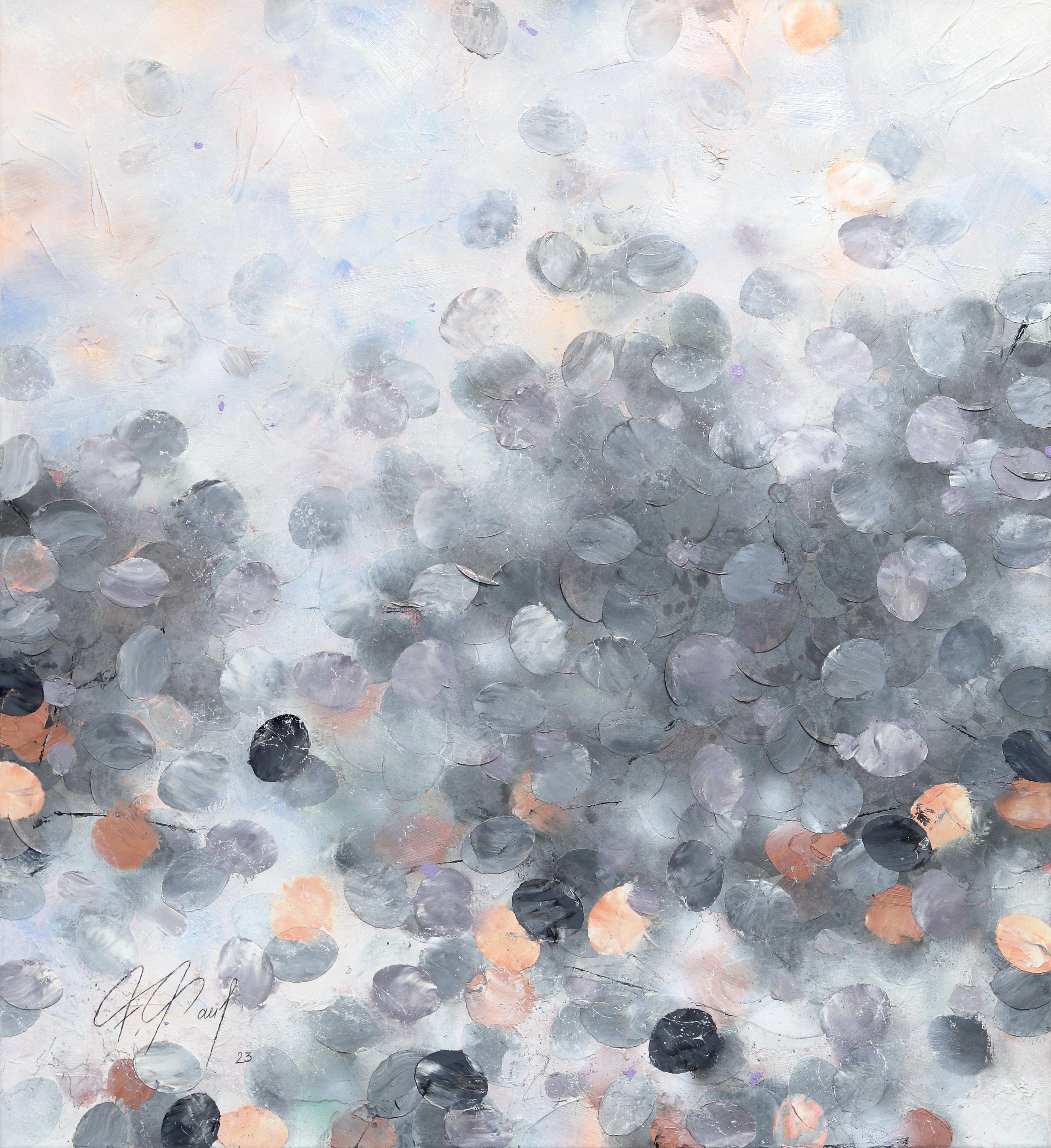 La lumière douce du jour, œuvre d'art originale texturée de couleur gris brumeux et abstraite