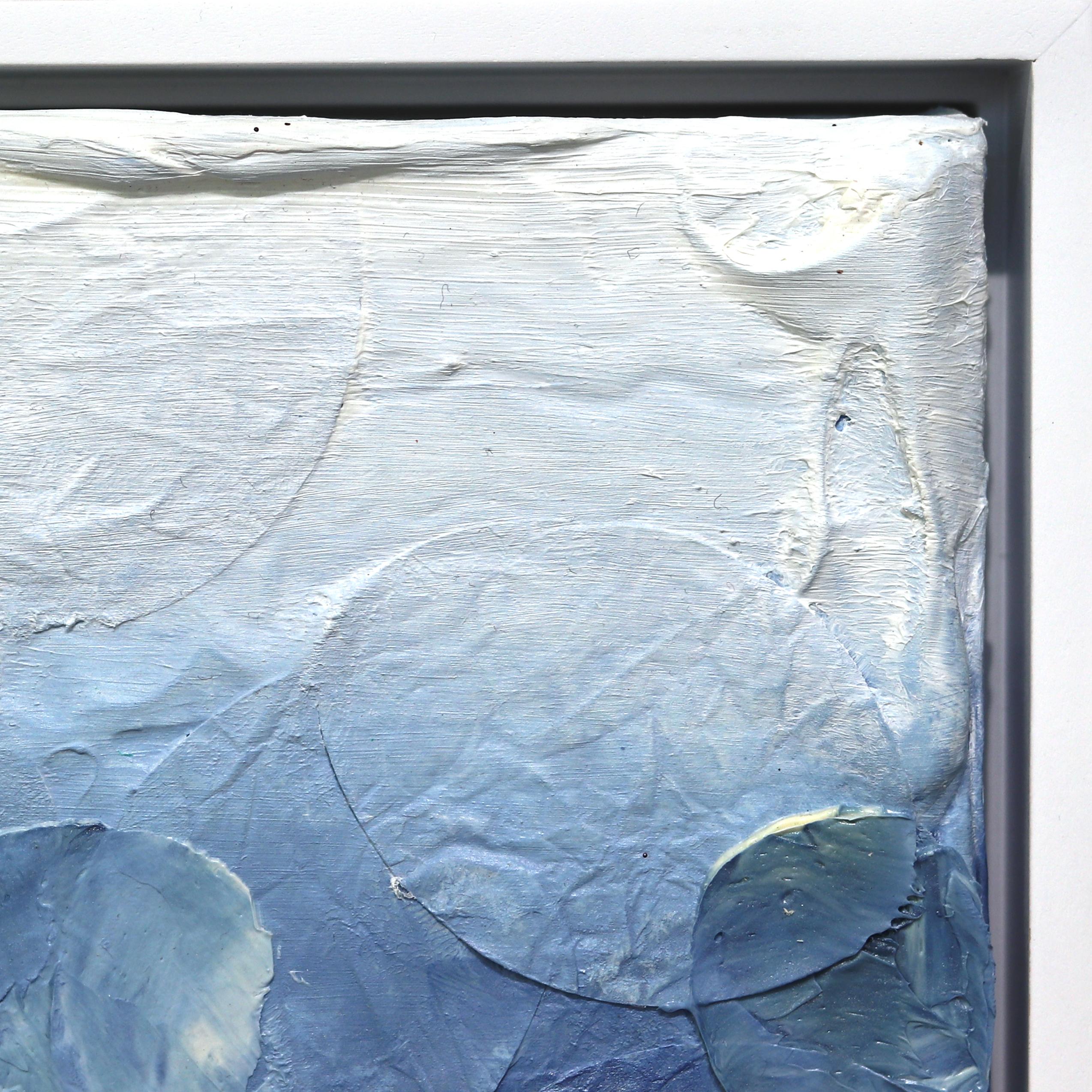 Azul Acero - Obra de Arte Original en Técnica Mixta Abstracta con Textura en Tonos Fríos Enmarcada en venta 2
