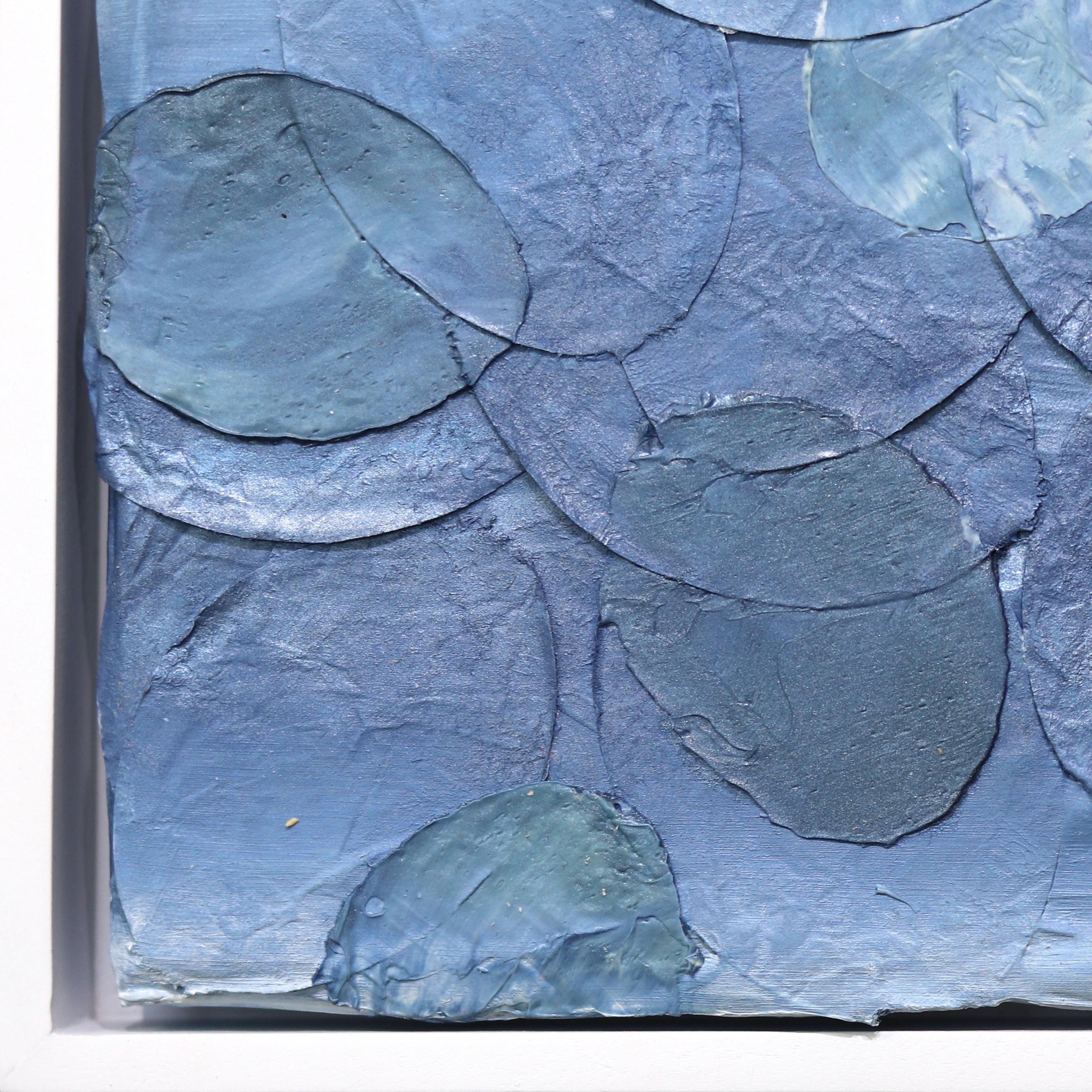 Azul Acero - Obra de Arte Original en Técnica Mixta Abstracta con Textura en Tonos Fríos Enmarcada en venta 4