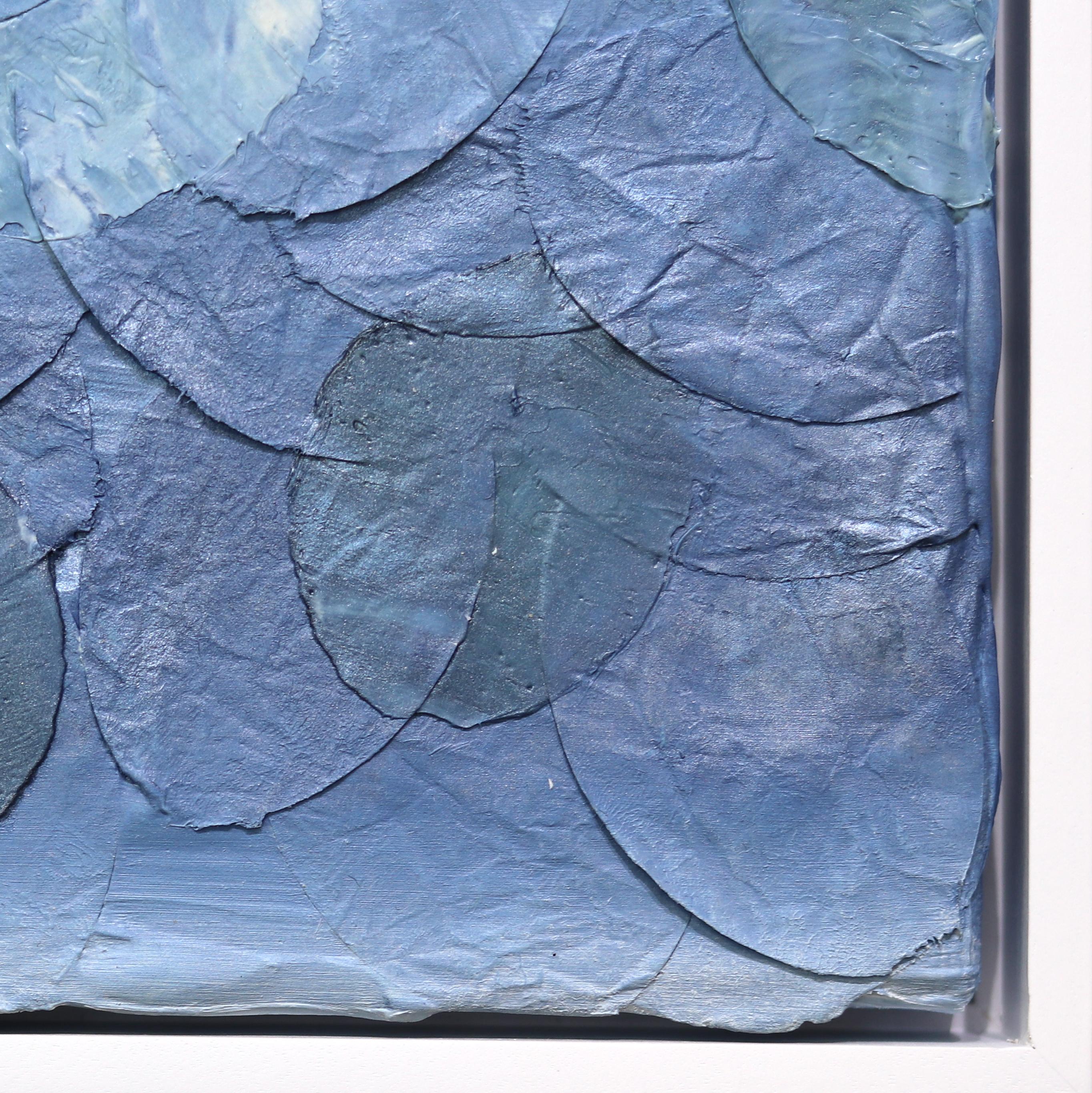 Azul Acero - Obra de Arte Original en Técnica Mixta Abstracta con Textura en Tonos Fríos Enmarcada en venta 5