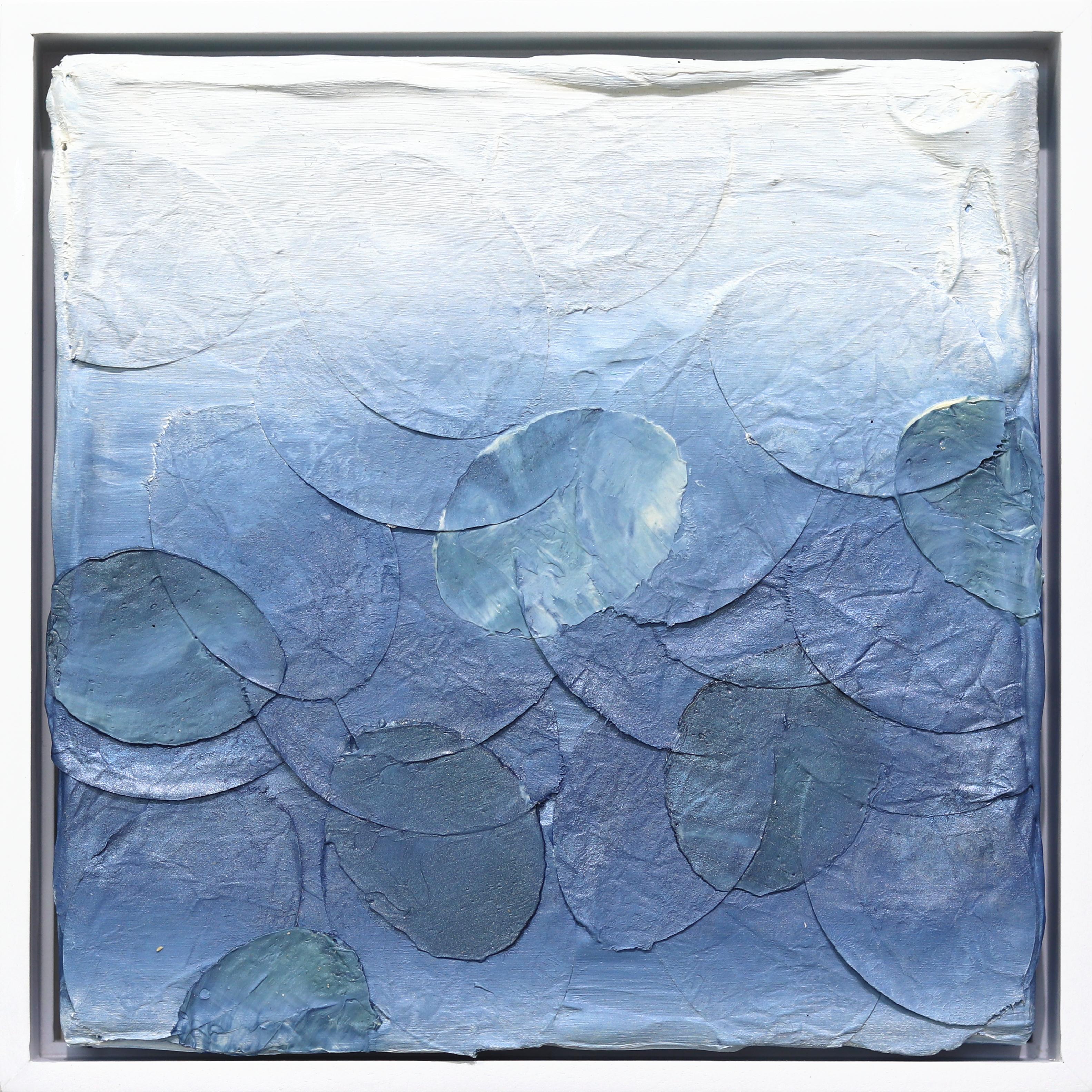 Azul Acero - Obra de Arte Original en Técnica Mixta Abstracta con Textura en Tonos Fríos Enmarcada