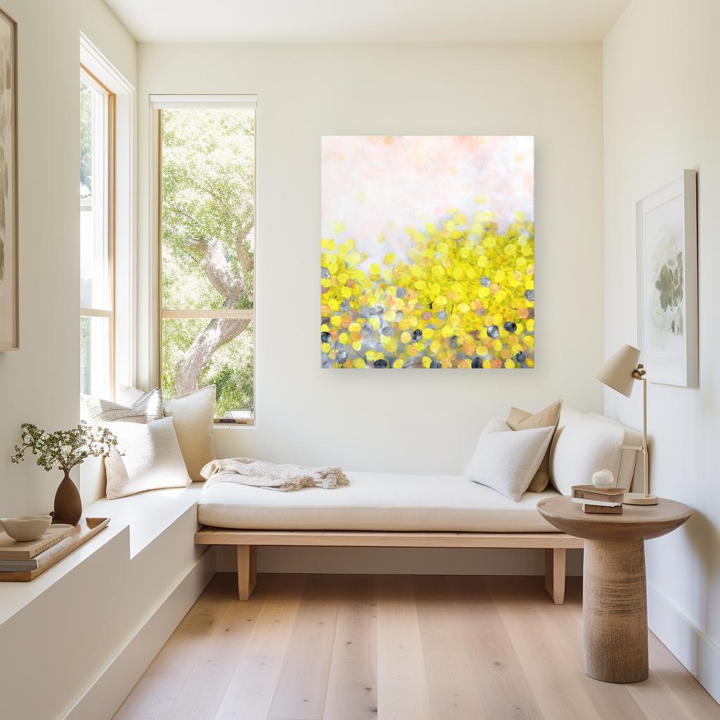 Whispers of the Sun - Textured Yellow and Soft Tone Abstract Landscape Artwork For Sale 4