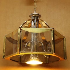 Frederic Ramond Glass and Chrome Mid-Century Modern Chandelier